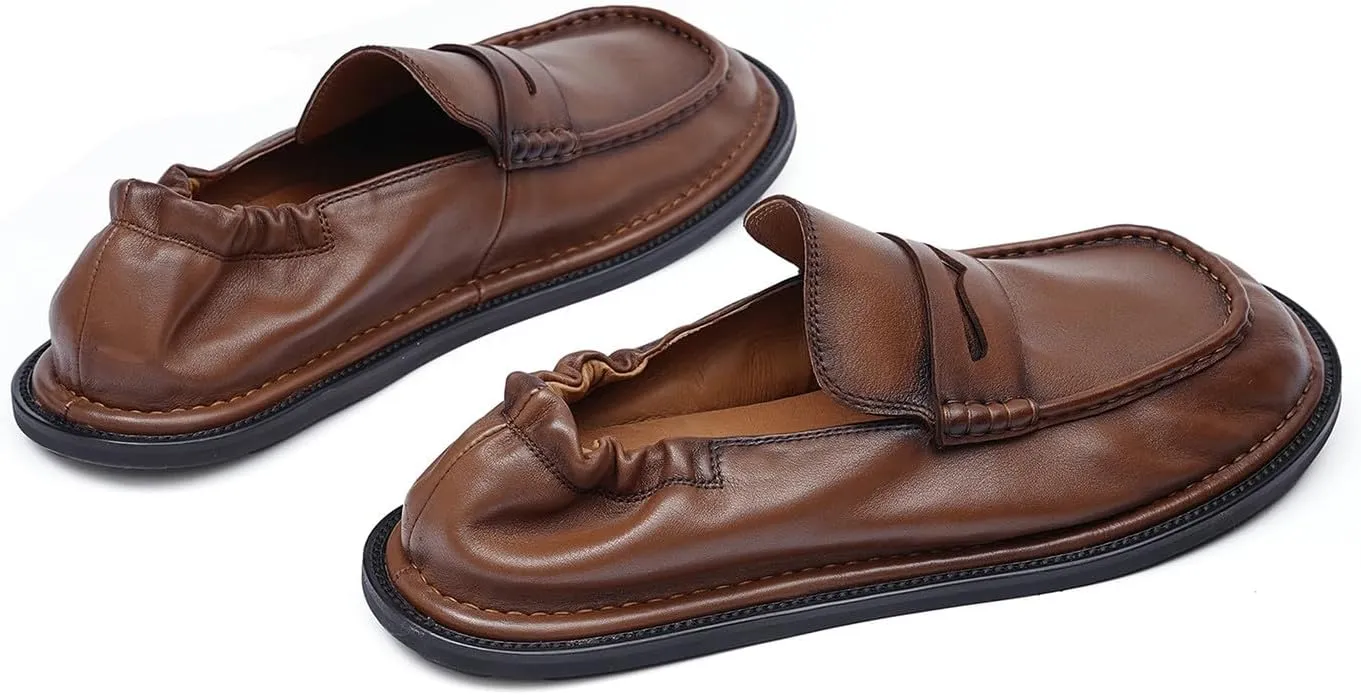 Santimon Men??s Slip-On Penny Loafers Dress Shoes ?C Soft Genuine Leather Moc Toe Mocasines with Non-Slip Sole, Comfortable Business Casual Mules & Clogs for Daily Wear and Travel