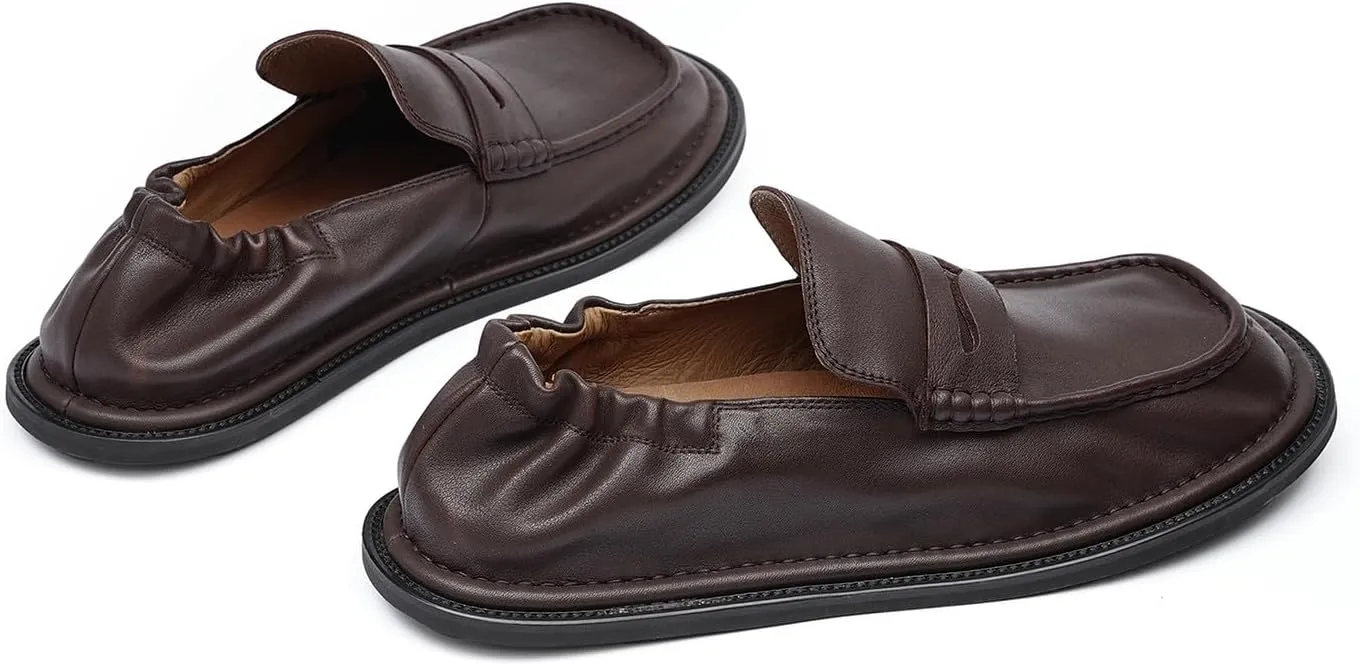 Santimon Men??s Slip-On Penny Loafers Dress Shoes ?C Soft Genuine Leather Moc Toe Mocasines with Non-Slip Sole, Comfortable Business Casual Mules & Clogs for Daily Wear and Travel