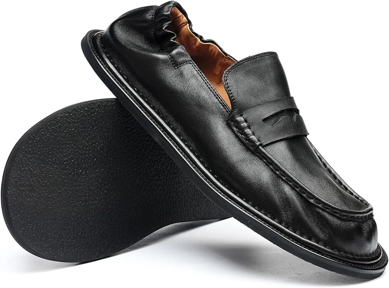Santimon Men??s Slip-On Penny Loafers Dress Shoes ?C Soft Genuine Leather Moc Toe Mocasines with Non-Slip Sole, Comfortable Business Casual Mules & Clogs for Daily Wear and Travel