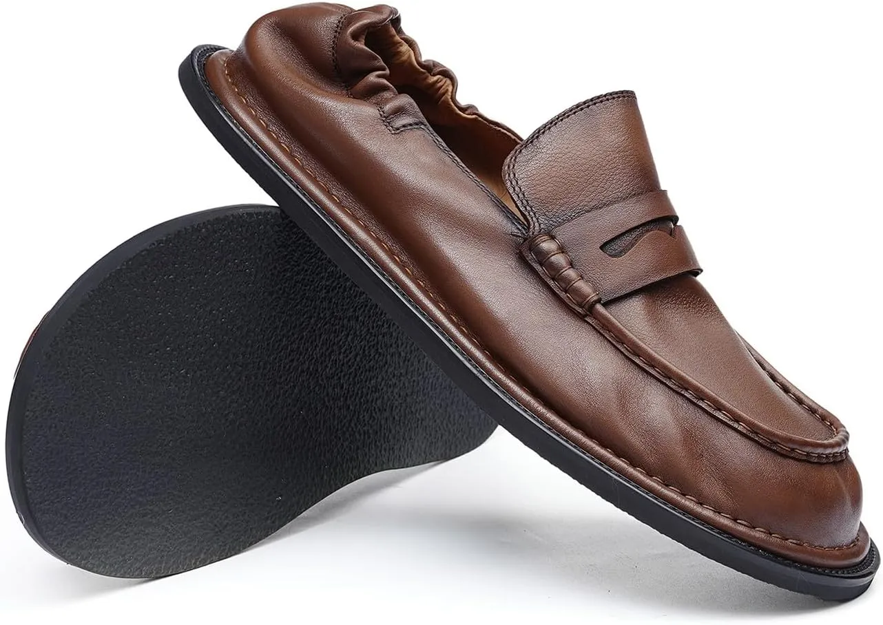 Santimon Men??s Slip-On Penny Loafers Dress Shoes ?C Soft Genuine Leather Moc Toe Mocasines with Non-Slip Sole, Comfortable Business Casual Mules & Clogs for Daily Wear and Travel