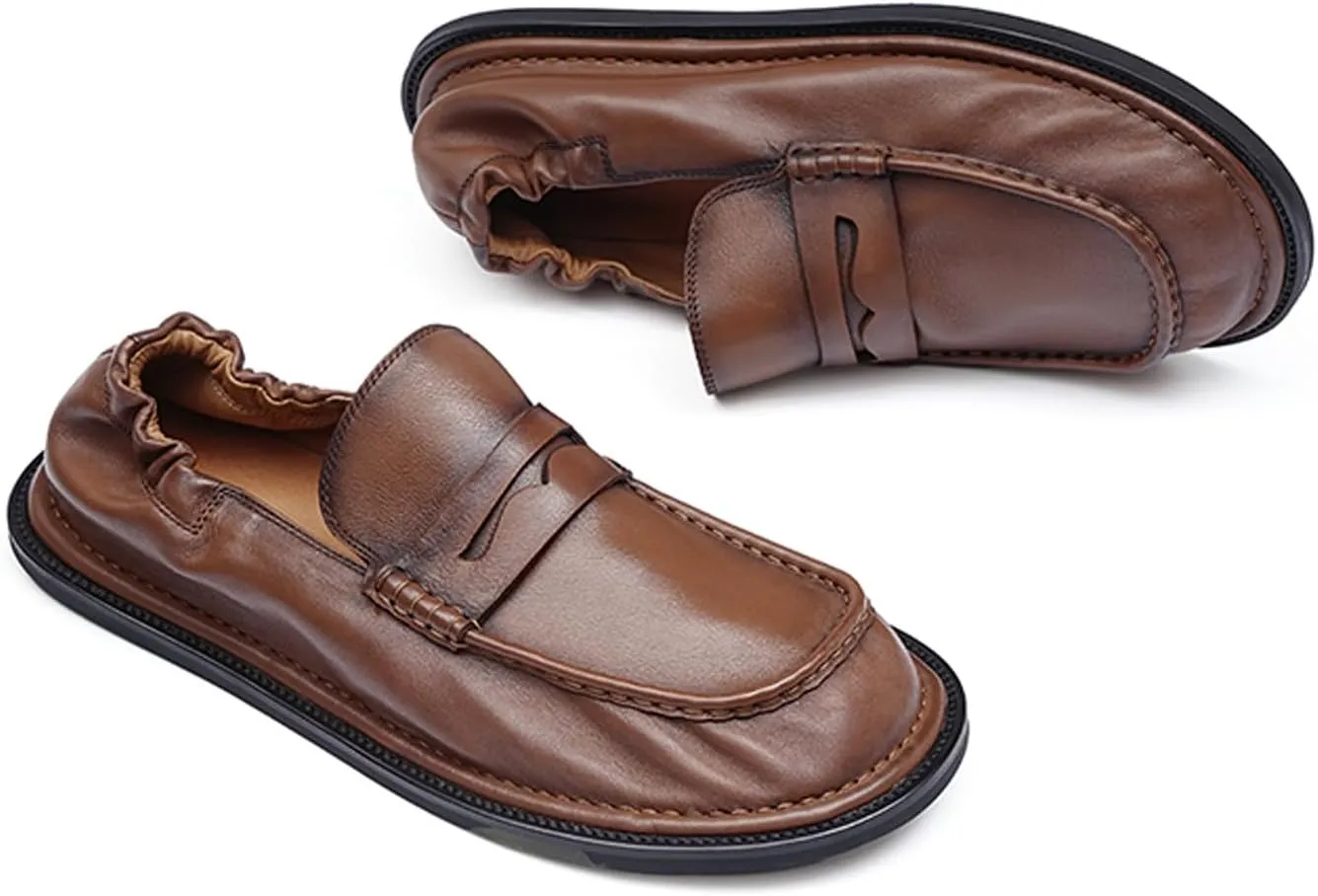 Santimon Men??s Slip-On Penny Loafers Dress Shoes ?C Soft Genuine Leather Moc Toe Mocasines with Non-Slip Sole, Comfortable Business Casual Mules & Clogs for Daily Wear and Travel
