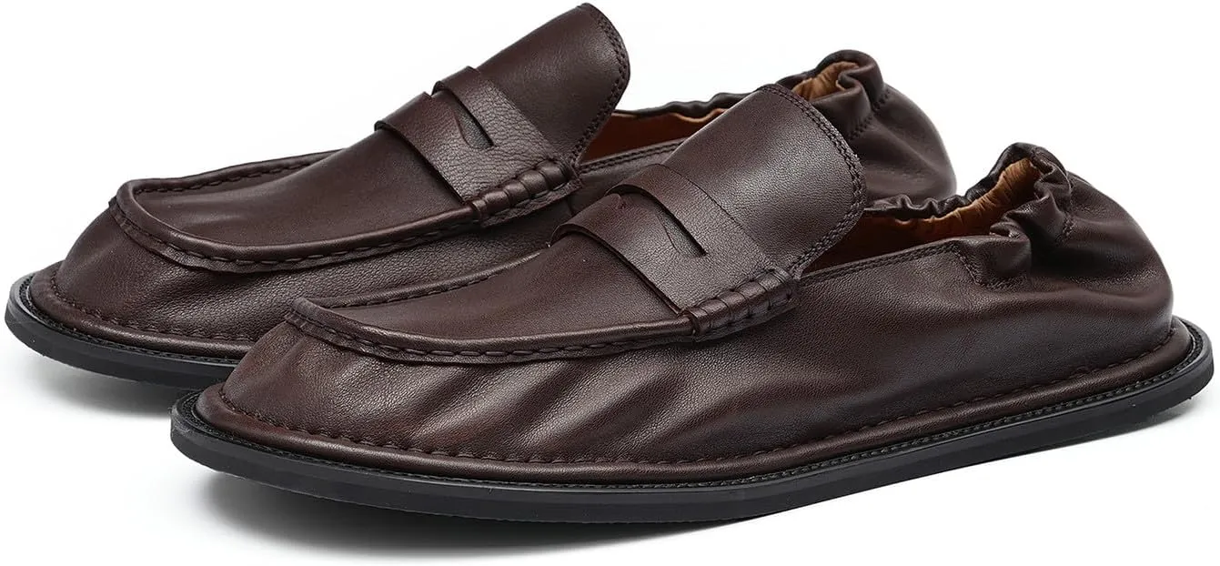 Santimon Men??s Slip-On Penny Loafers Dress Shoes ?C Soft Genuine Leather Moc Toe Mocasines with Non-Slip Sole, Comfortable Business Casual Mules & Clogs for Daily Wear and Travel
