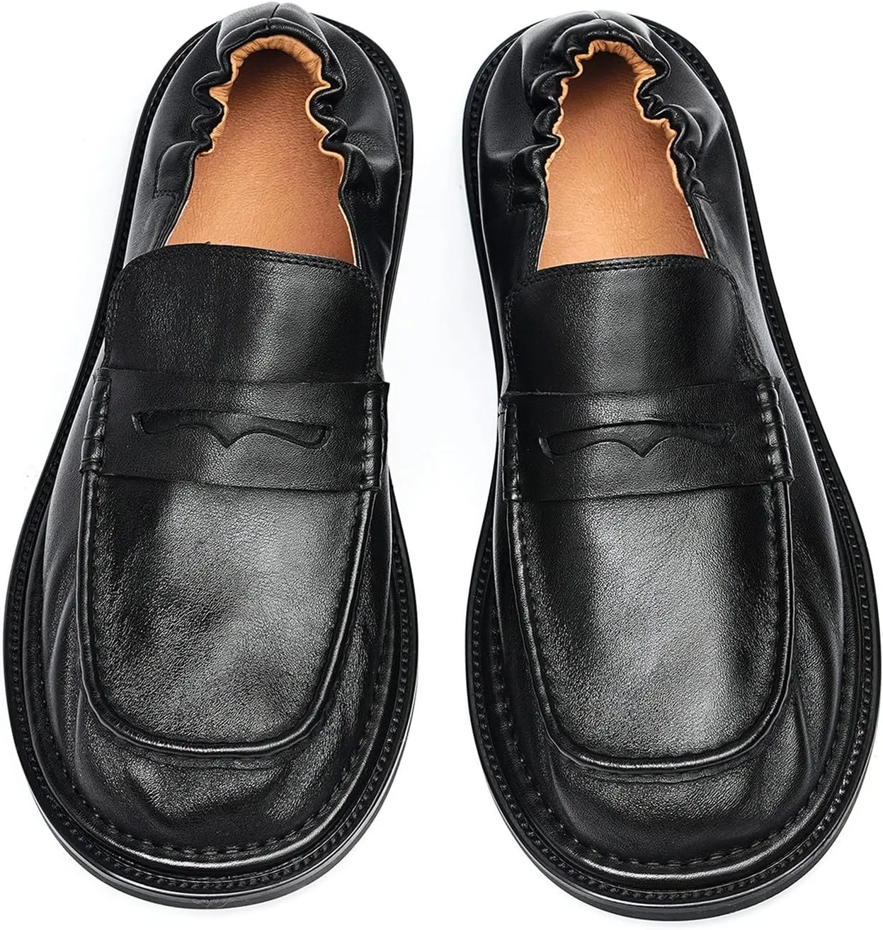 Santimon Men??s Slip-On Penny Loafers Dress Shoes ?C Soft Genuine Leather Moc Toe Mocasines with Non-Slip Sole, Comfortable Business Casual Mules & Clogs for Daily Wear and Travel