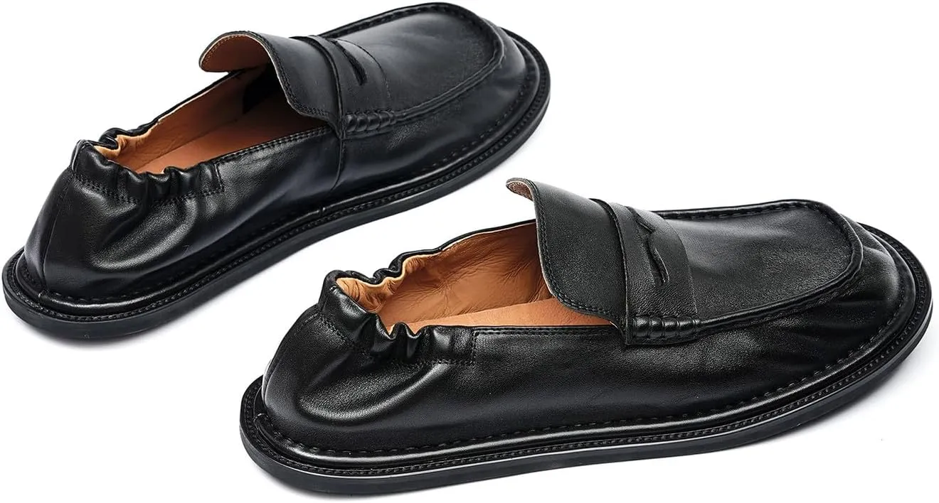 Santimon Men??s Slip-On Penny Loafers Dress Shoes ?C Soft Genuine Leather Moc Toe Mocasines with Non-Slip Sole, Comfortable Business Casual Mules & Clogs for Daily Wear and Travel