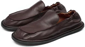 Santimon Men??s Soft Leather Slip-On Loafers ?C Elastic Back Ultra-Flexible Dress Shoes, Lightweight Business Casual Moc Shoes for Travel, Work & Daily Comfort