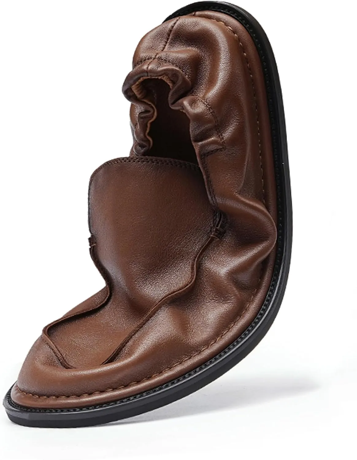 Santimon Men??s Soft Leather Slip-On Loafers ?C Elastic Back Ultra-Flexible Dress Shoes, Lightweight Business Casual Moc Shoes for Travel, Work & Daily Comfort