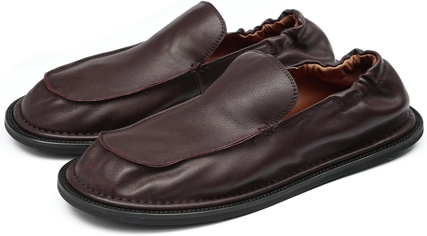 Santimon Men??s Soft Leather Slip-On Loafers ?C Elastic Back Ultra-Flexible Dress Shoes, Lightweight Business Casual Moc Shoes for Travel, Work & Daily Comfort