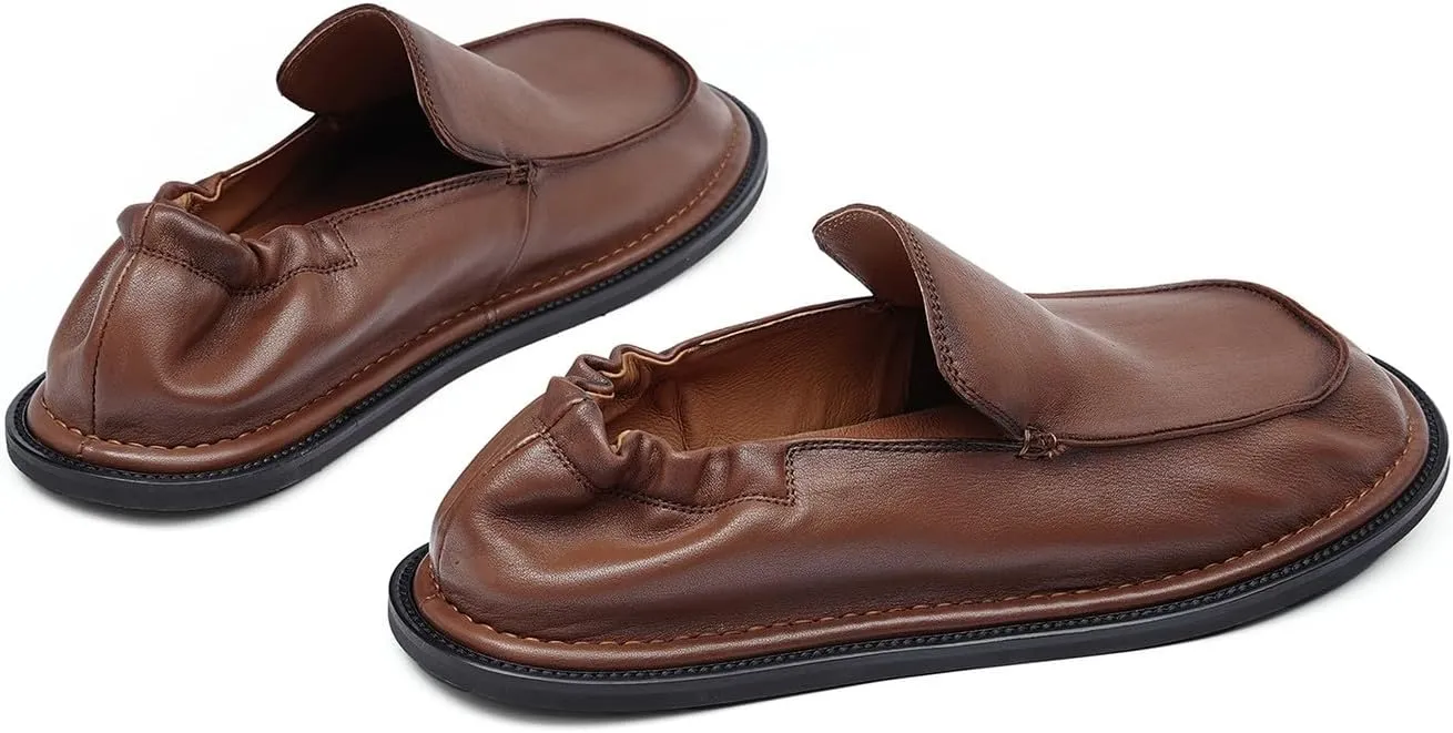 Santimon Men??s Soft Leather Slip-On Loafers ?C Elastic Back Ultra-Flexible Dress Shoes, Lightweight Business Casual Moc Shoes for Travel, Work & Daily Comfort