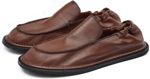 Santimon Men??s Soft Leather Slip-On Loafers ?C Elastic Back Ultra-Flexible Dress Shoes, Lightweight Business Casual Moc Shoes for Travel, Work & Daily Comfort