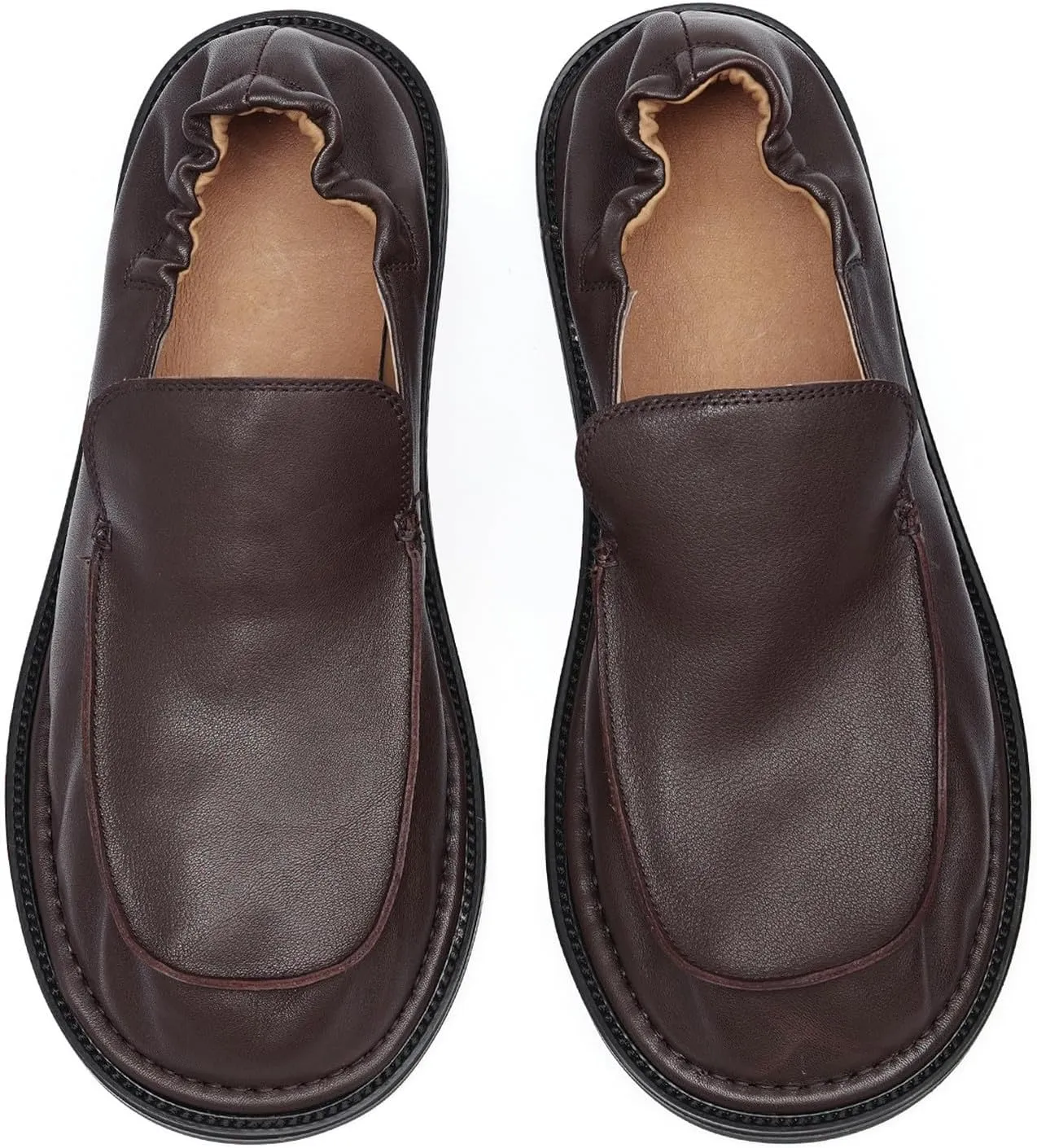 Santimon Men??s Soft Leather Slip-On Loafers ?C Elastic Back Ultra-Flexible Dress Shoes, Lightweight Business Casual Moc Shoes for Travel, Work & Daily Comfort