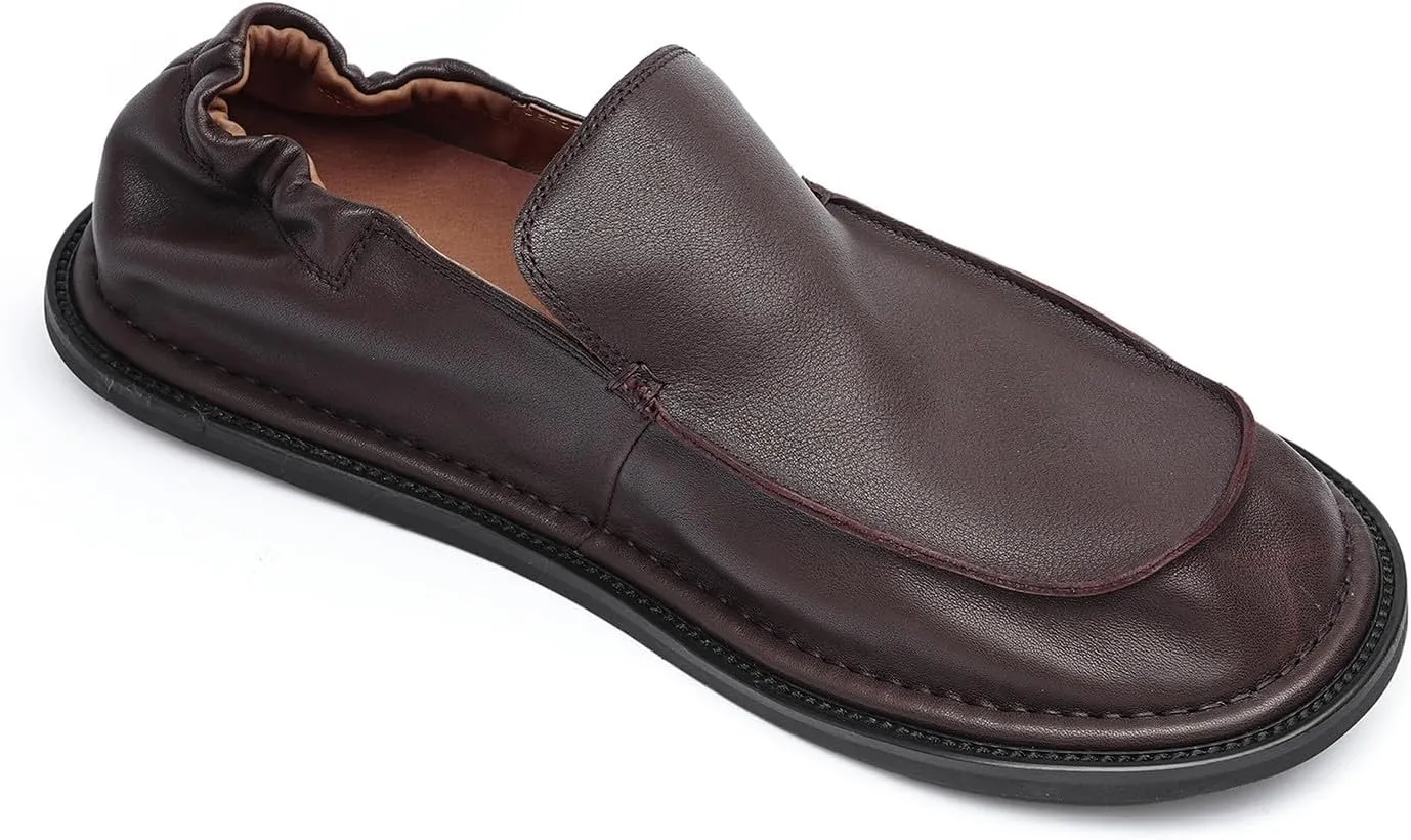 Santimon Men??s Soft Leather Slip-On Loafers ?C Elastic Back Ultra-Flexible Dress Shoes, Lightweight Business Casual Moc Shoes for Travel, Work & Daily Comfort