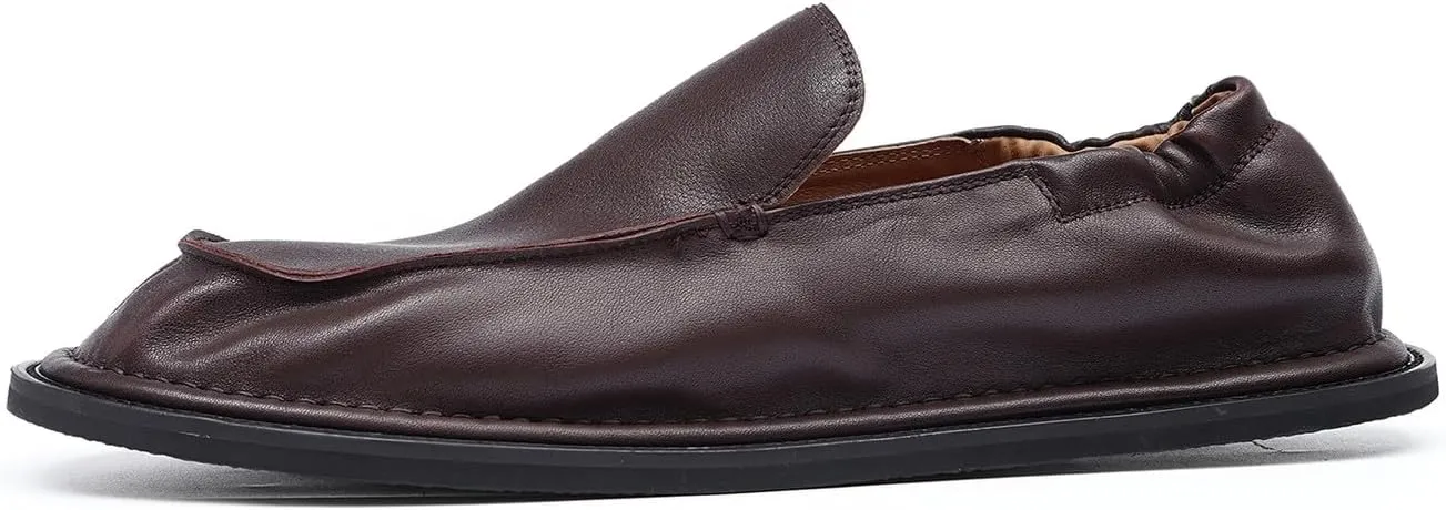 Santimon Men??s Soft Leather Slip-On Loafers ?C Elastic Back Ultra-Flexible Dress Shoes, Lightweight Business Casual Moc Shoes for Travel, Work & Daily Comfort