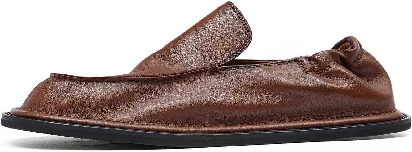 Santimon Men??s Soft Leather Slip-On Loafers ?C Elastic Back Ultra-Flexible Dress Shoes, Lightweight Business Casual Moc Shoes for Travel, Work & Daily Comfort