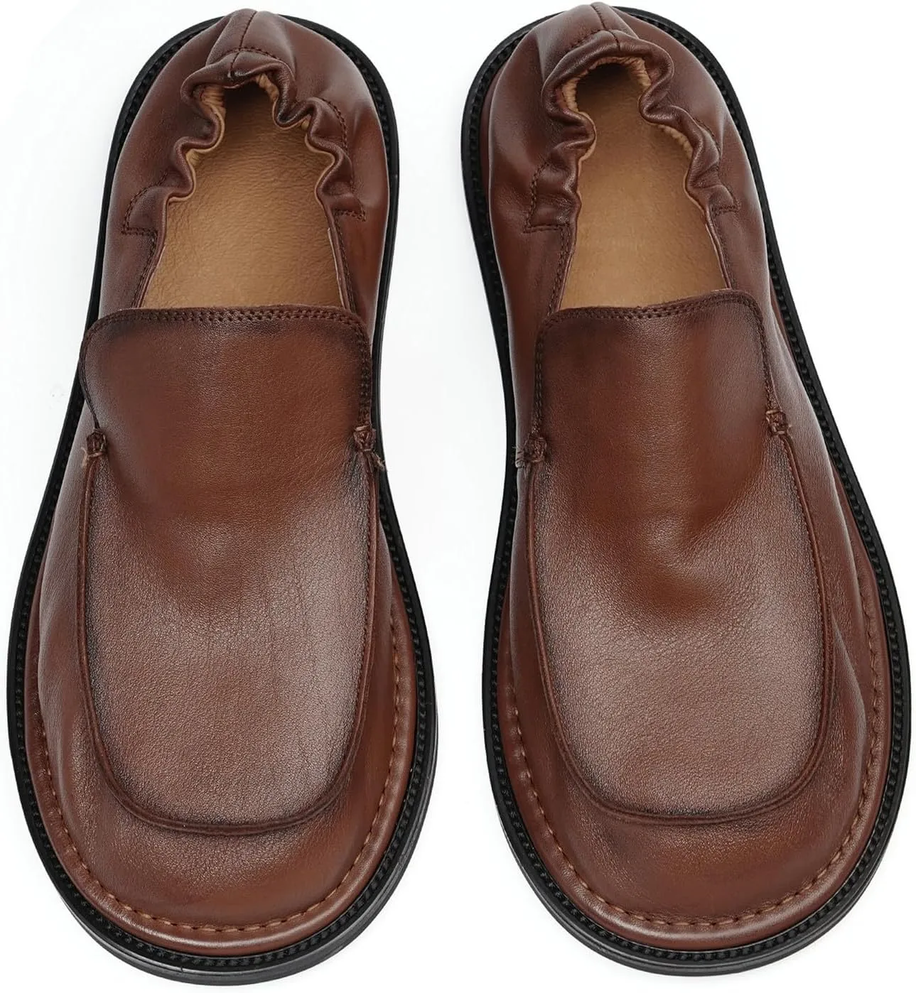 Santimon Men??s Soft Leather Slip-On Loafers ?C Elastic Back Ultra-Flexible Dress Shoes, Lightweight Business Casual Moc Shoes for Travel, Work & Daily Comfort