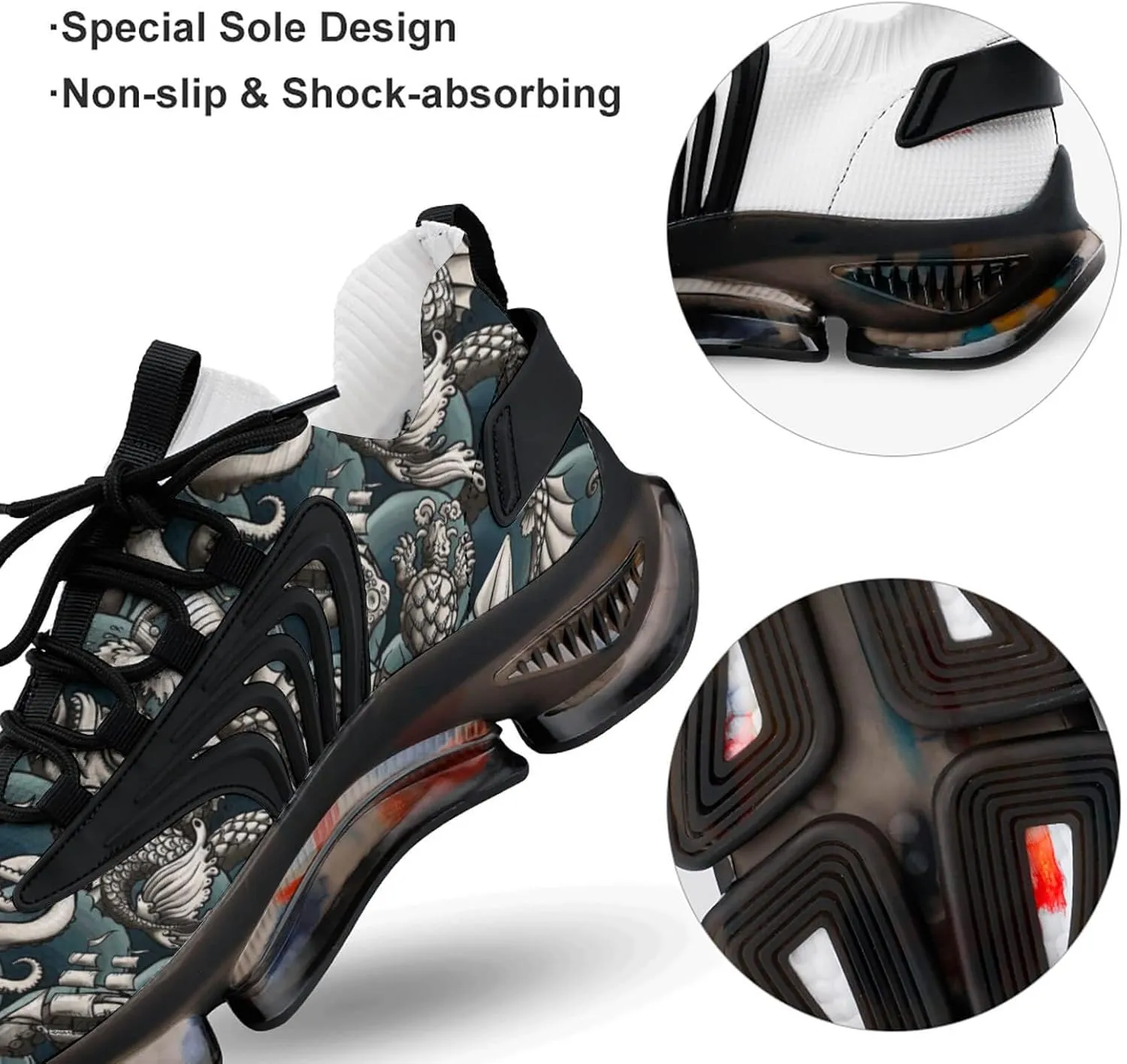 Sea Monsters Walking Shoes for Men Lightweight Tennis Fashion Elastic Sports Shoes Cushion Basketball Shoes