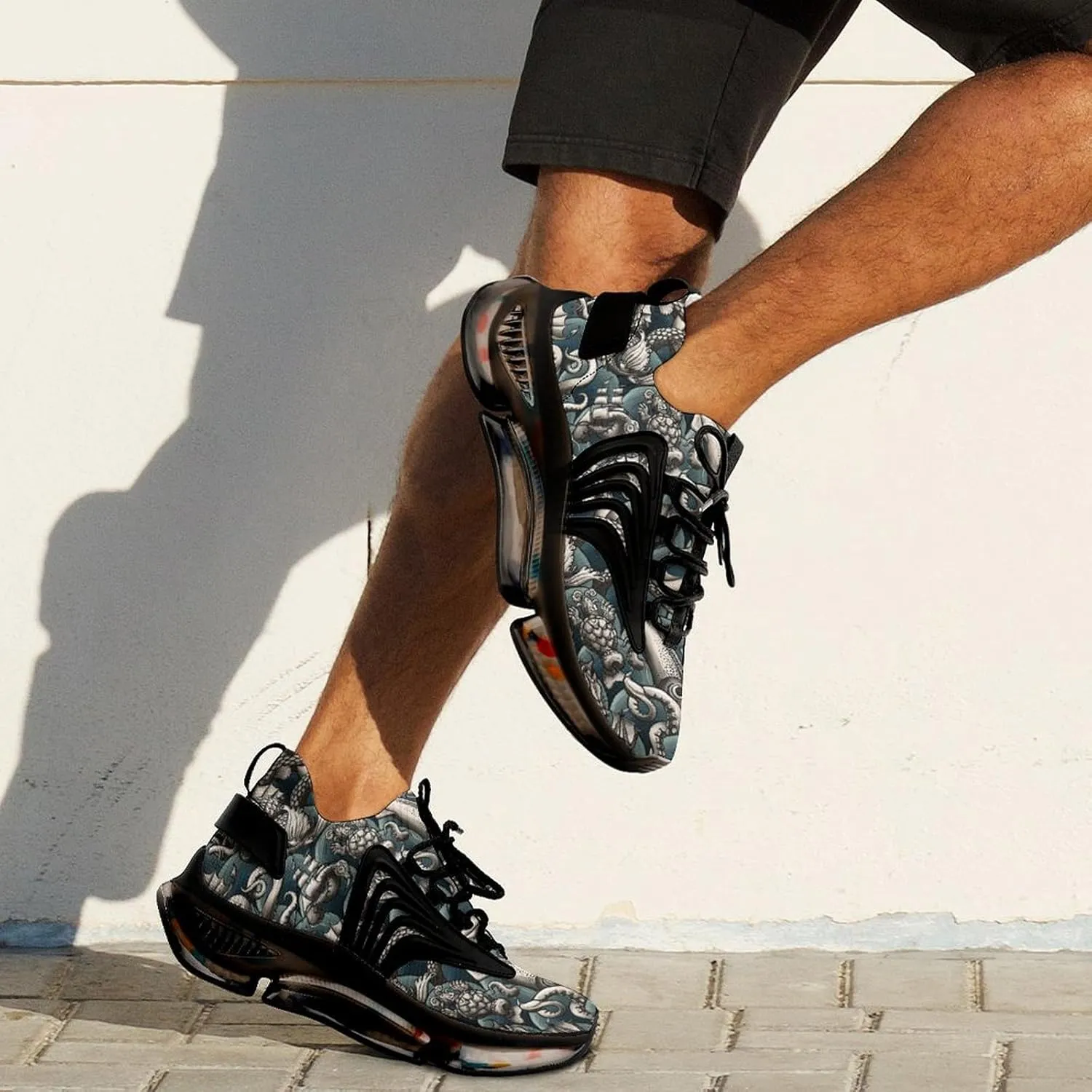 Sea Monsters Walking Shoes for Men Lightweight Tennis Fashion Elastic Sports Shoes Cushion Basketball Shoes