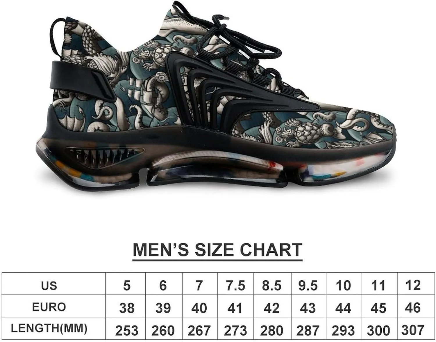 Sea Monsters Walking Shoes for Men Lightweight Tennis Fashion Elastic Sports Shoes Cushion Basketball Shoes