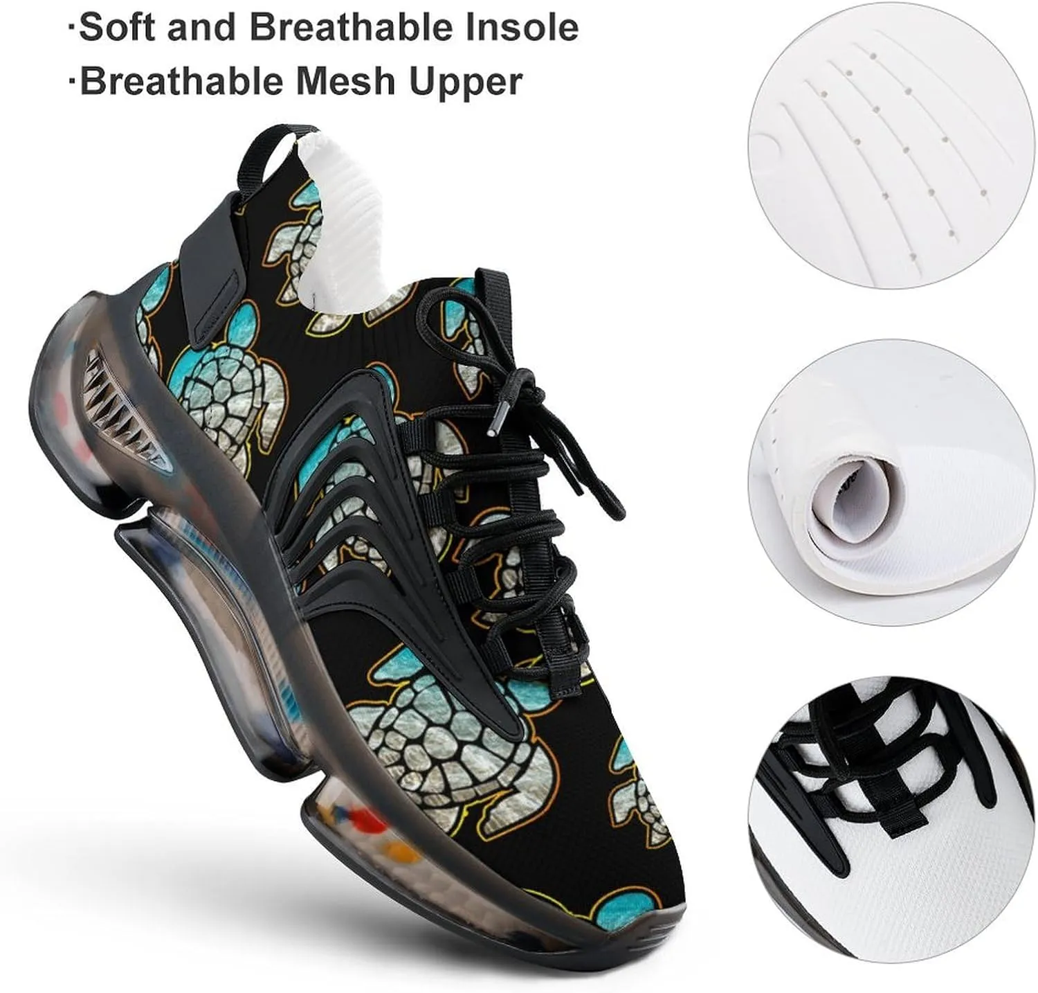 Sea Turtle Galaxy Walking Shoes for Men Lightweight Tennis Fashion Elastic Sports Shoes Cushion Basketball Shoes