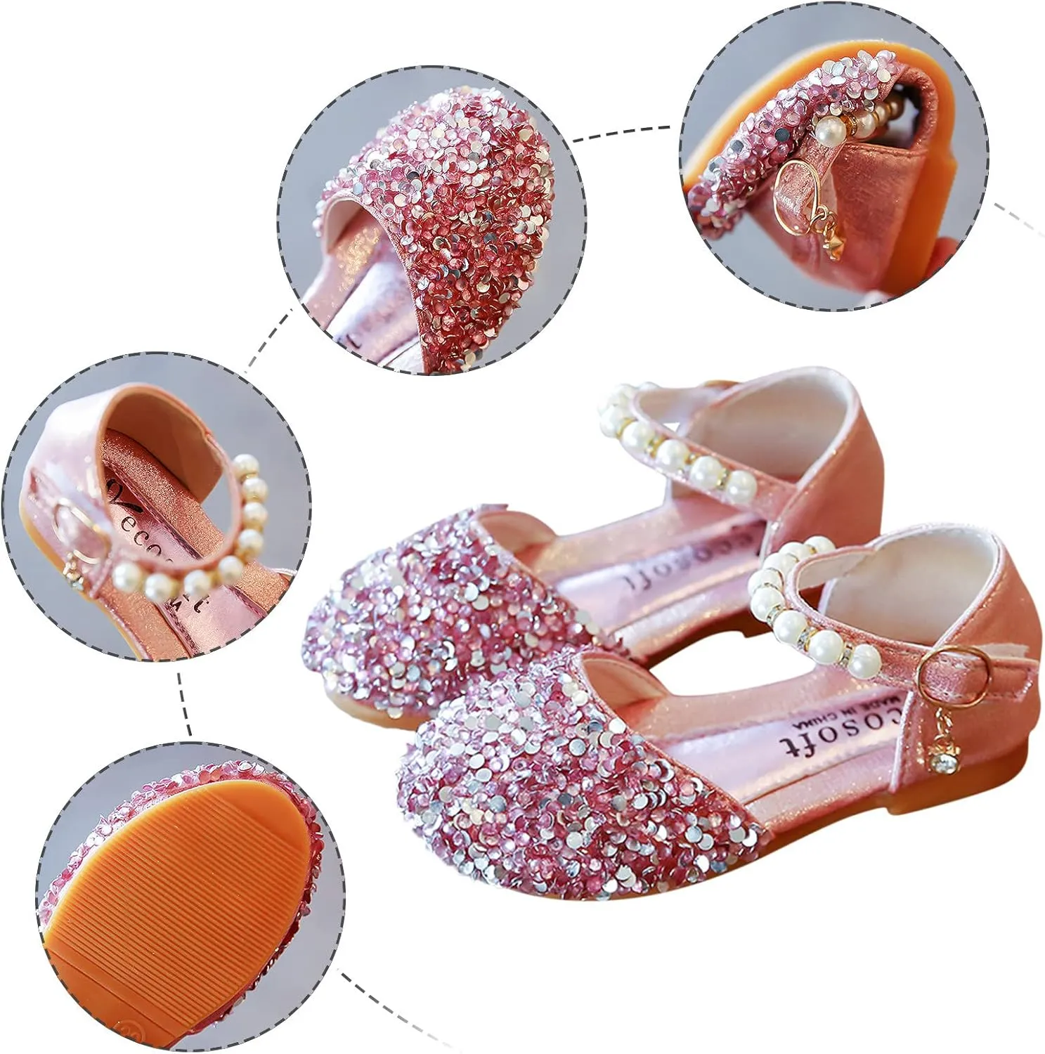 Shoes for Girls,Girls Shoes Sandals Kids Baby Crystal Bowknot Bling Infant Pearl Princess Shoes Dress Shoes 1-11 Years
