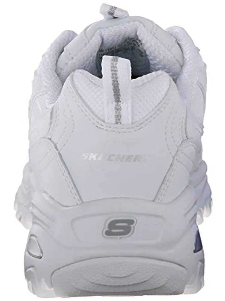 Skechers D'Lites FRES.5 START Memory Foam Lace-up Sneaker White Silver (8, White Silver)