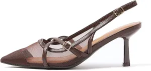 Slingback Kitten Heels for Women Pointed Toe Heels Closed Toe Low Heel Wedding Dress Pumps with Buckles Strap