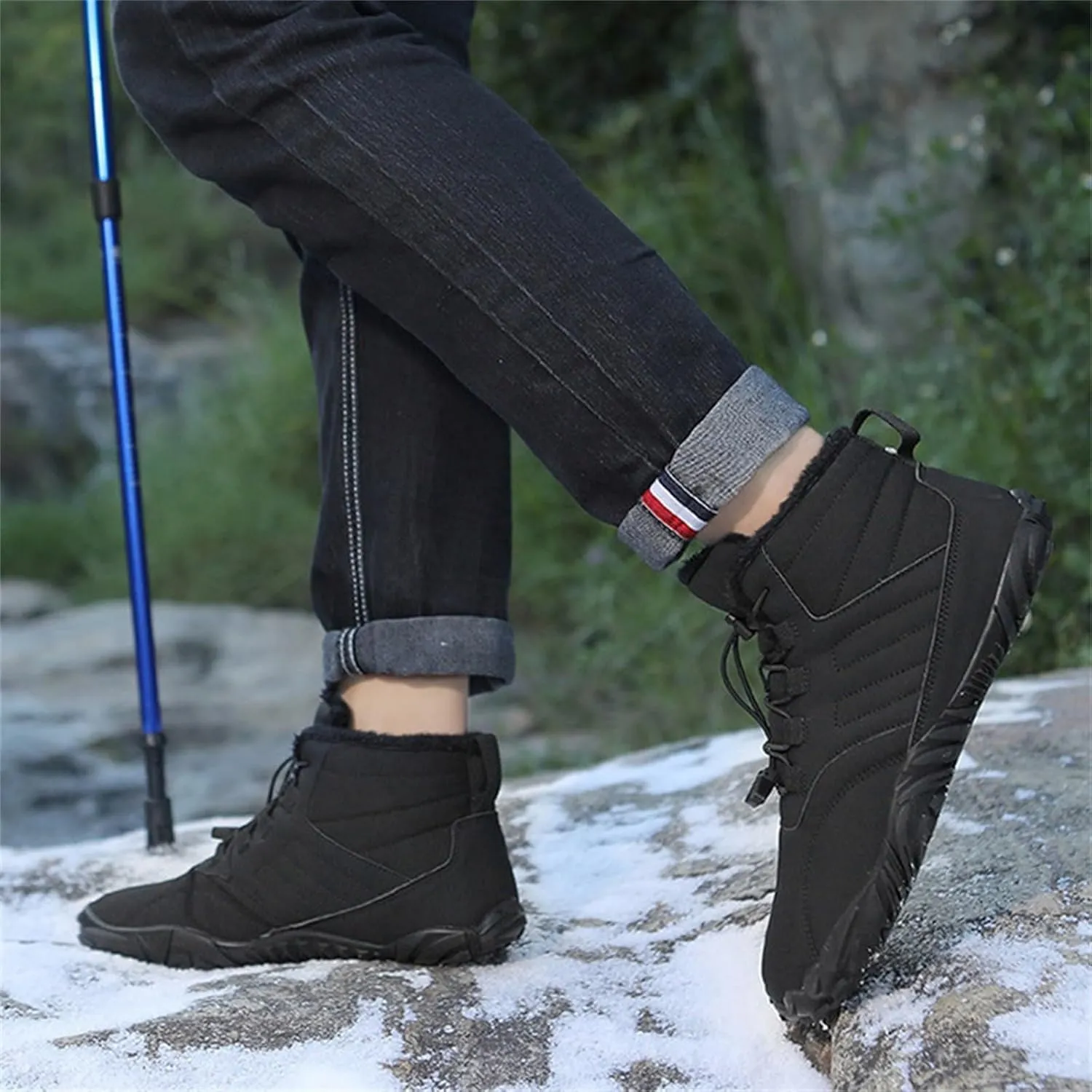 Snow Boots for Men Barefoot Shoes Waterproof Women Work Boots Hiking Sneakers Warm Fur Lined Slip Resistant Outdoor Shoes Lightweight Hike Grounded Footwear