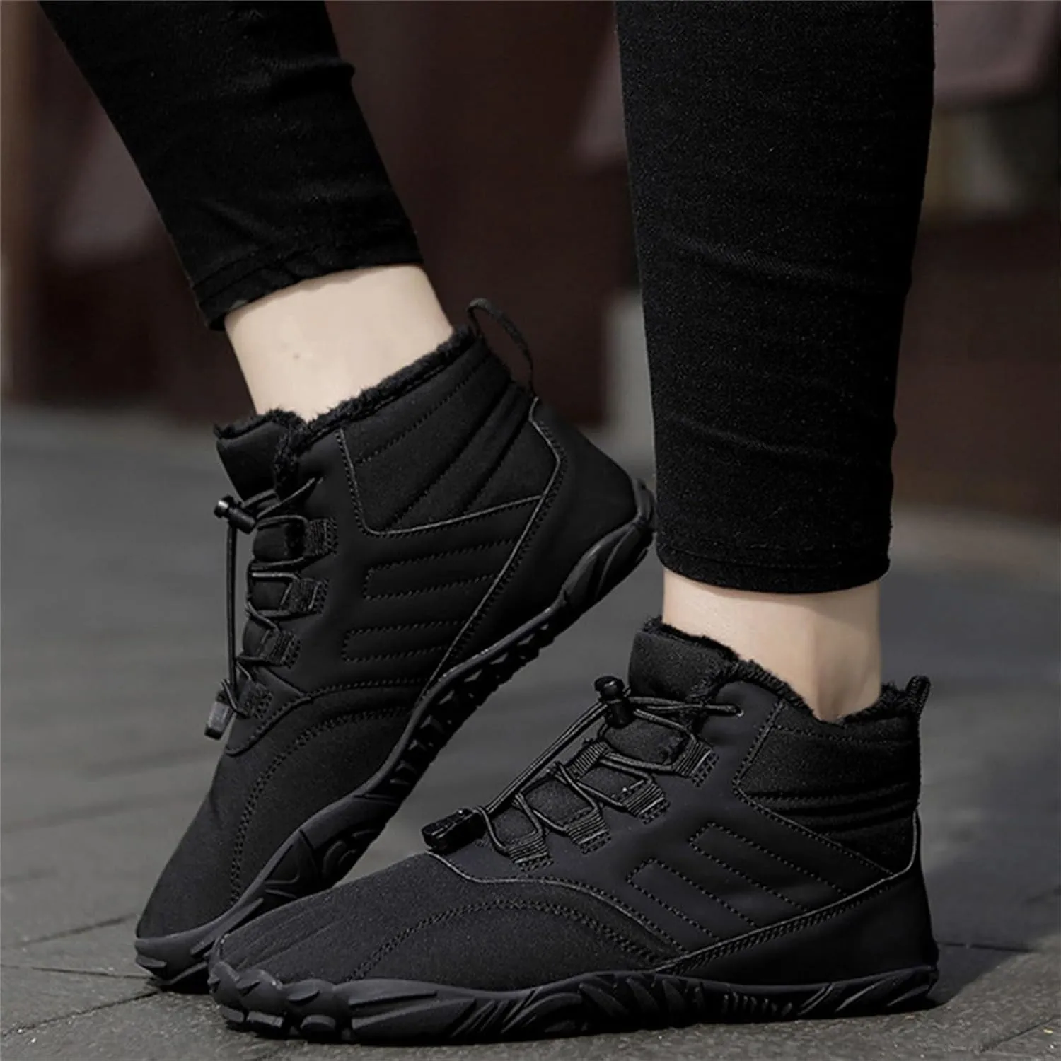 Snow Boots for Men Barefoot Shoes Waterproof Women Work Boots Hiking Sneakers Warm Fur Lined Slip Resistant Outdoor Shoes Lightweight Hike Grounded Footwear