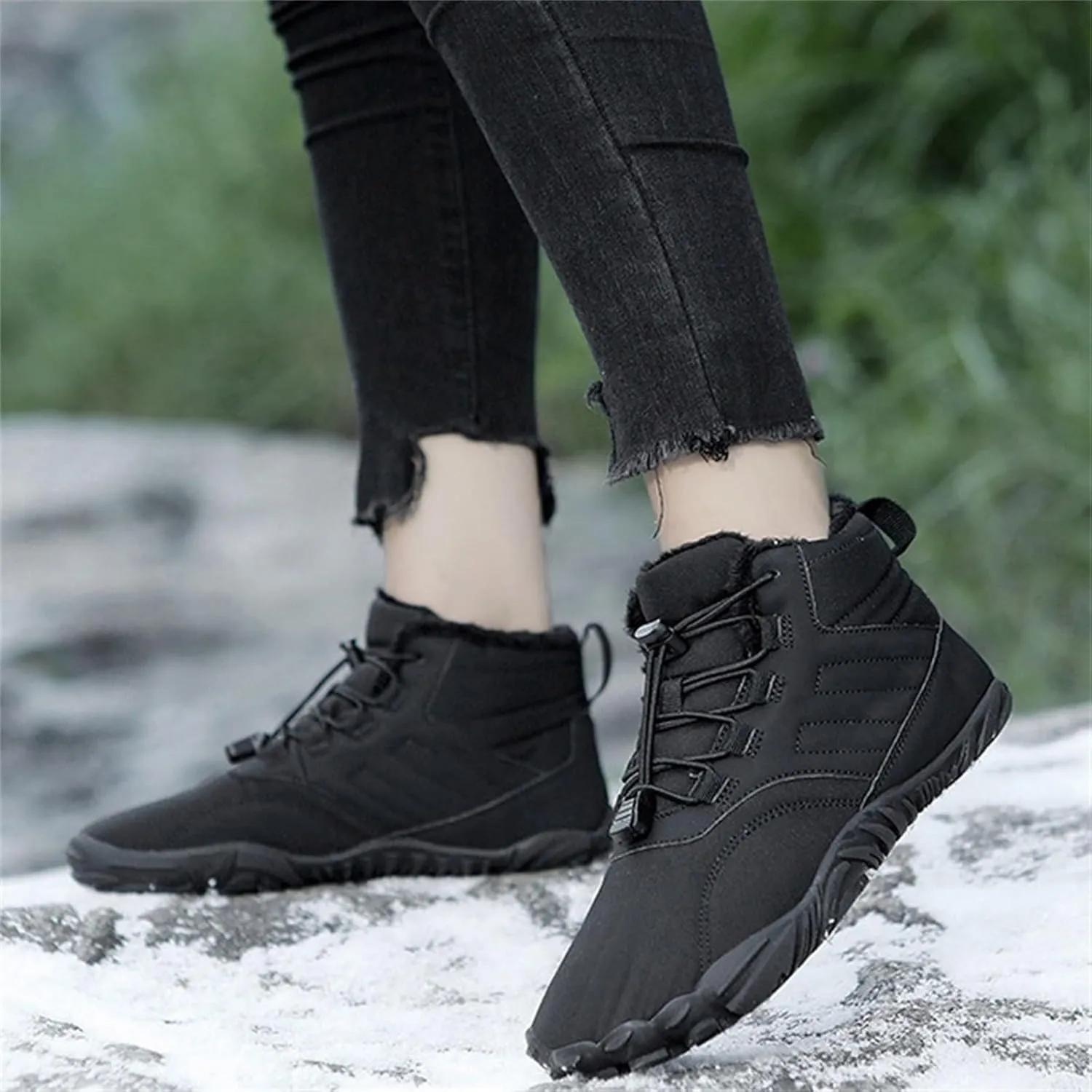 Snow Boots for Men Barefoot Shoes Waterproof Women Work Boots Hiking Sneakers Warm Fur Lined Slip Resistant Outdoor Shoes Lightweight Hike Grounded Footwear