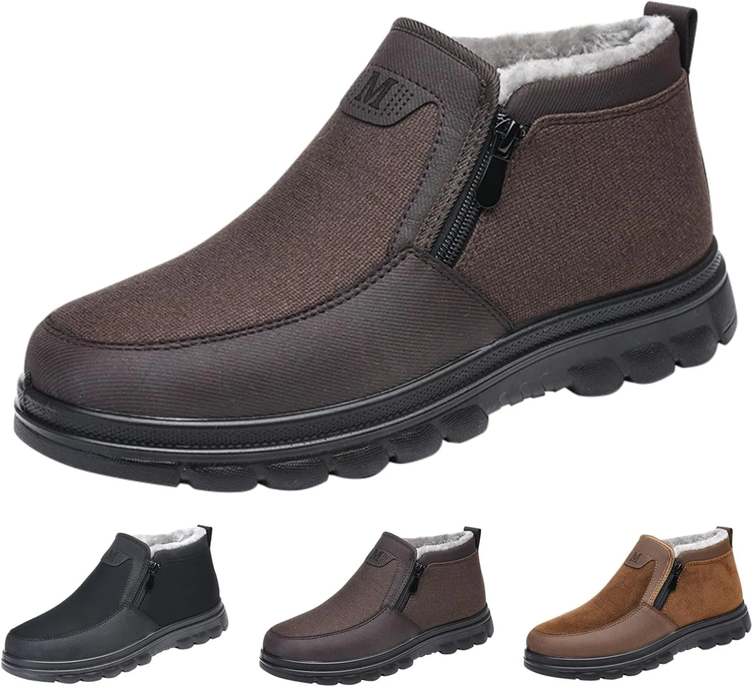 Snow Boots for Men Velvet Plus Thick Bottom Side Zipper Casual Soft Bottom Light Bottom Warm Cold Snow Boots