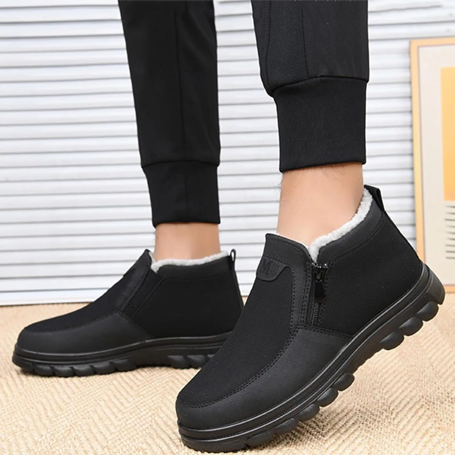 Snow Boots for Men Velvet Plus Thick Bottom Side Zipper Casual Soft Bottom Light Bottom Warm Cold Snow Boots