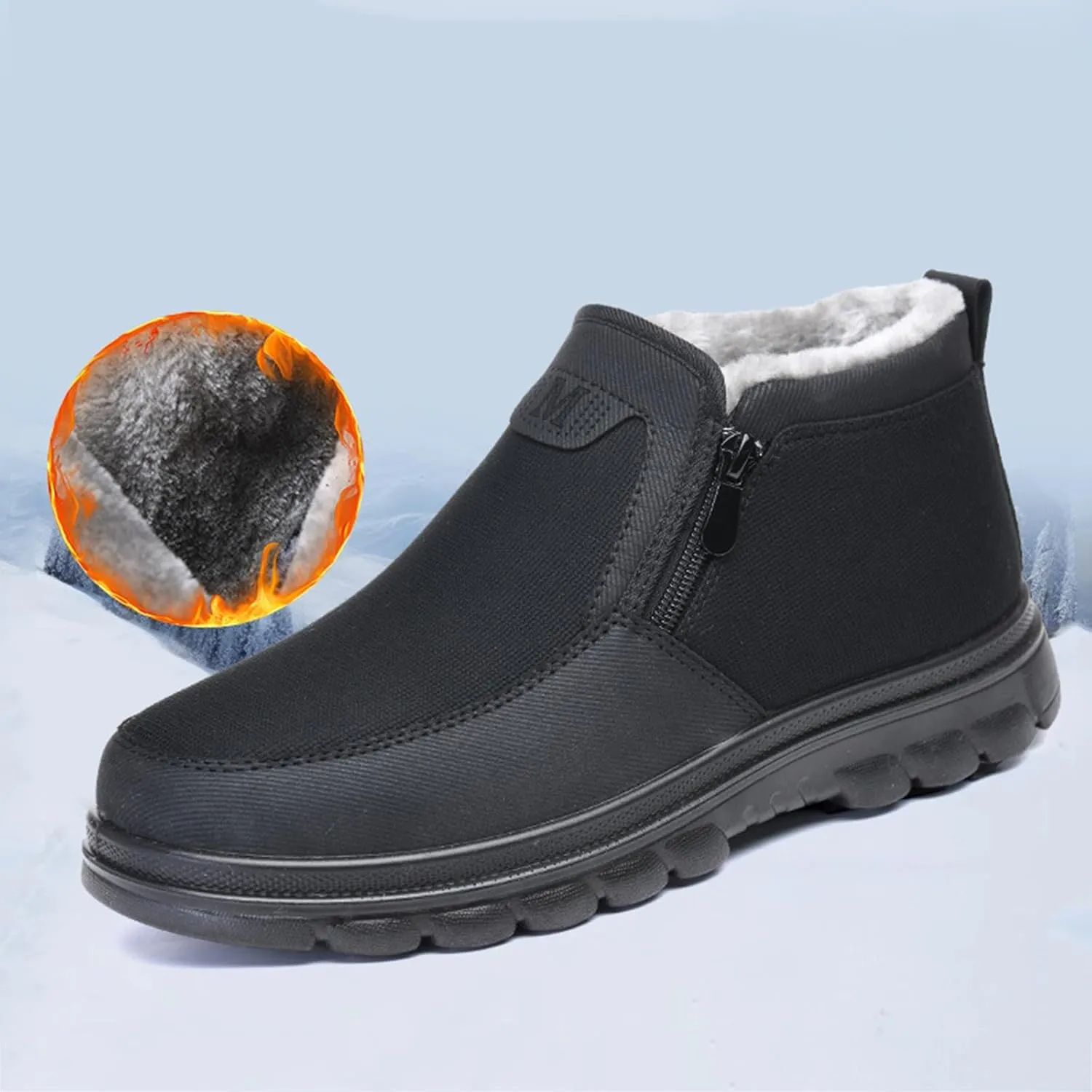 Snow Boots for Men Velvet Plus Thick Bottom Side Zipper Casual Soft Bottom Light Bottom Warm Cold Snow Boots