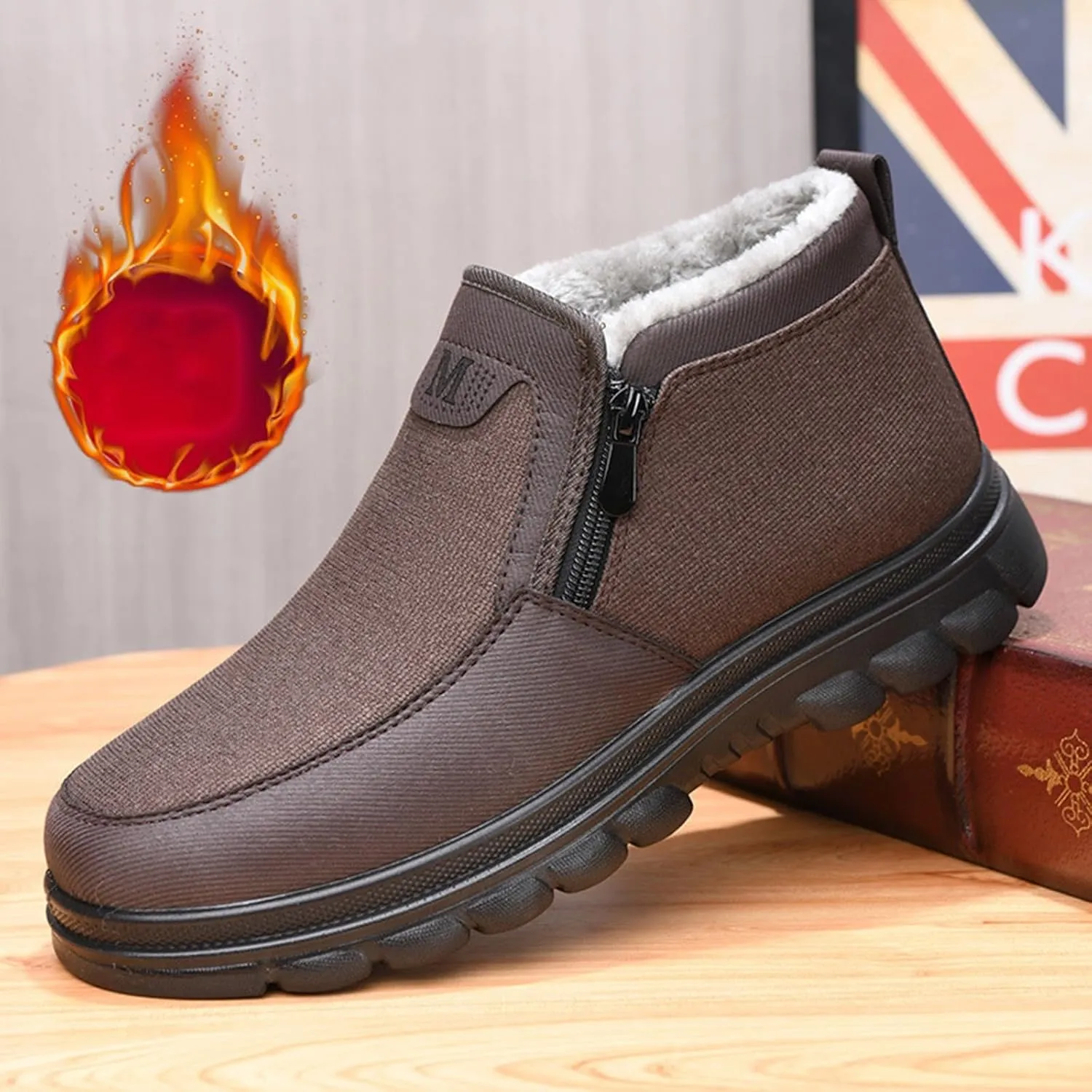 Snow Boots for Men Velvet Plus Thick Bottom Side Zipper Casual Soft Bottom Light Bottom Warm Cold Snow Boots