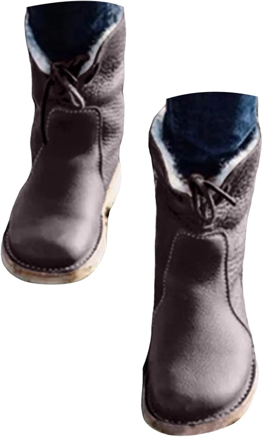Snow Boots for Women Flat Heel Round Toe Casual Boots Front Lace Up Low Solid Color Large Size Winter Snow Boots