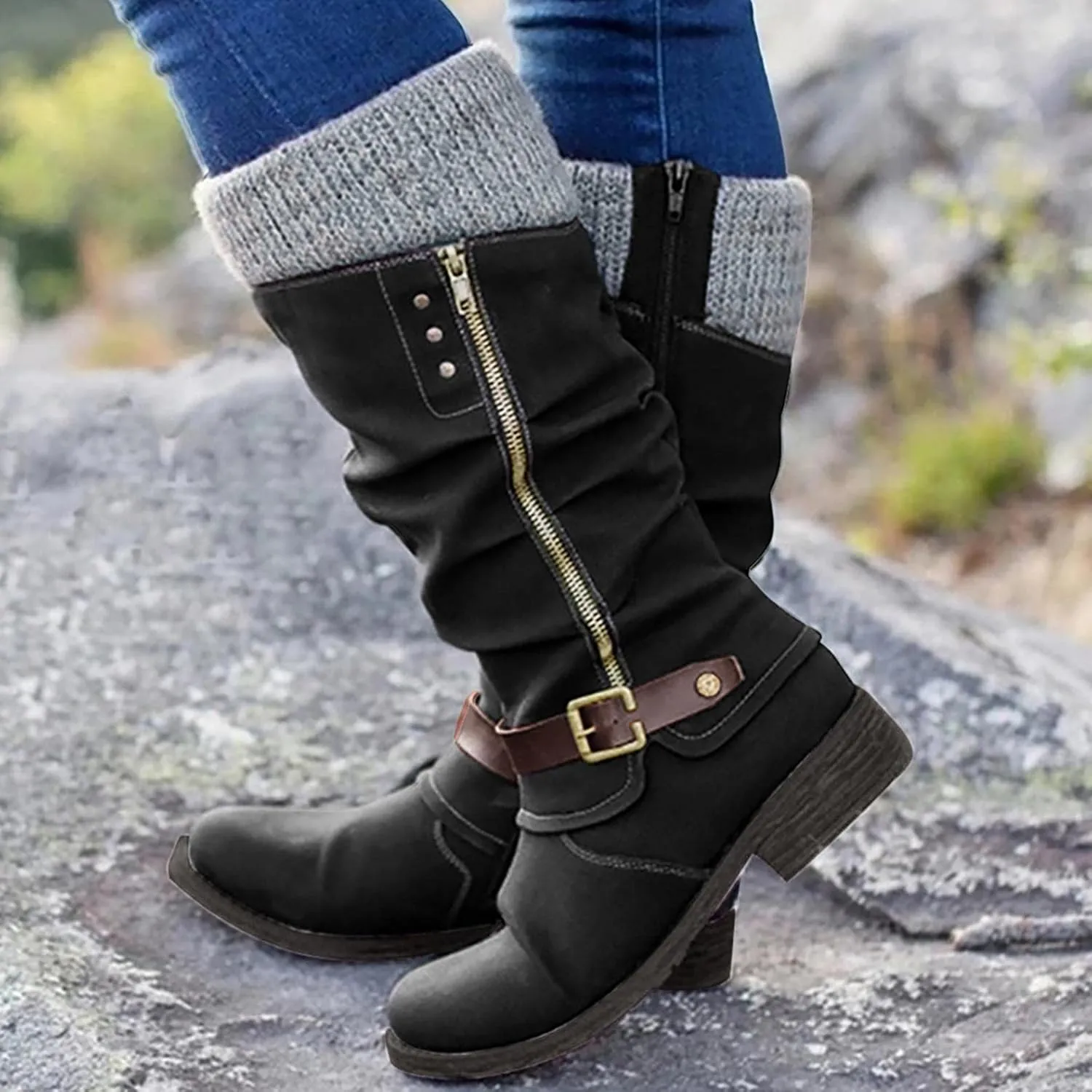 Snow Boots for Women Western Cowgirl Cowboy Boots Wide Calf Vintage Embroidered Pull On Cowgirl Boots Shoes