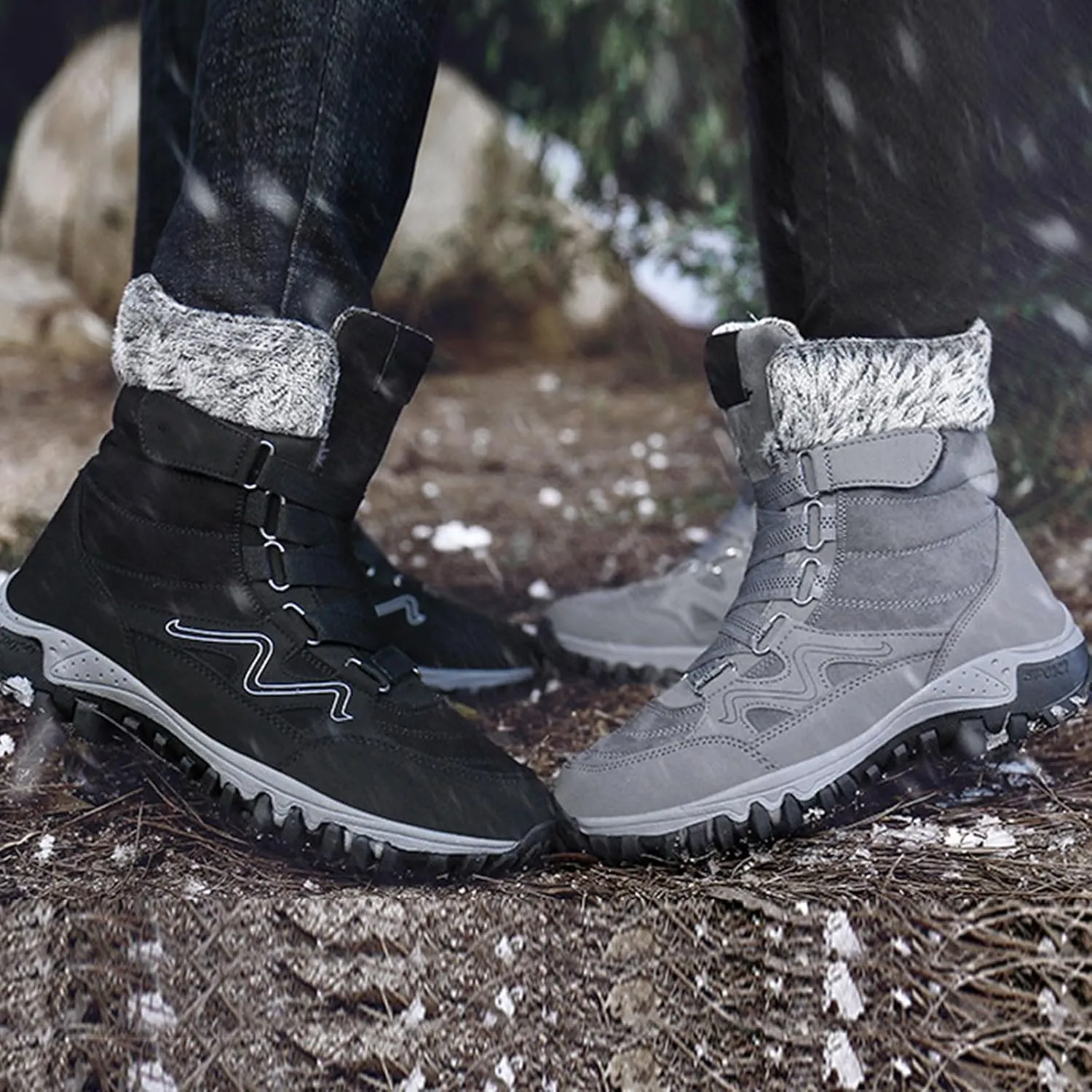 Snow Boots Hiking Men High Top Snow Boots Fashion Casual Women Snow Boots Winter Walking Shoes for Men
