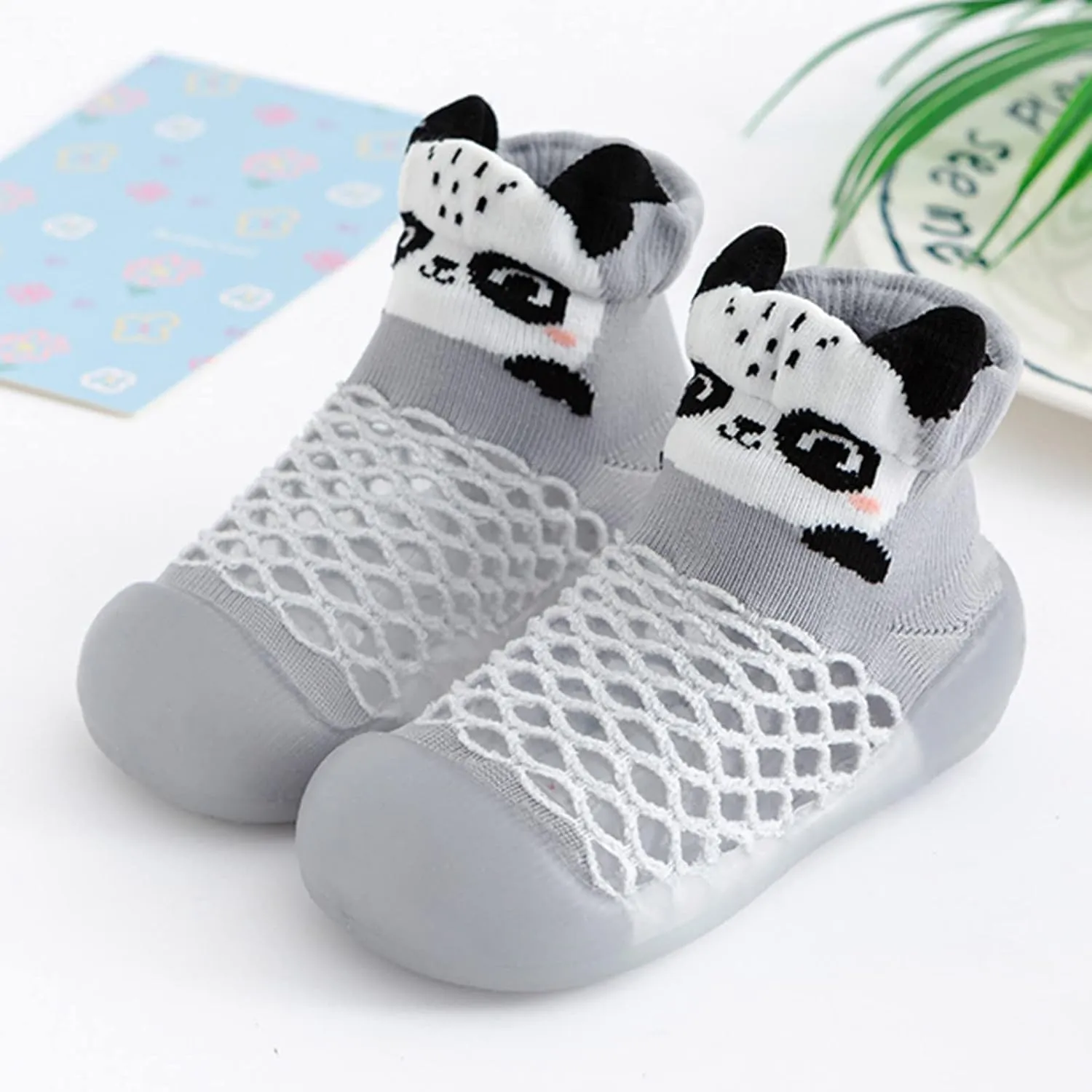 Sock Shoes Toddler Infant Boys Girls Animal Prints Cartoon Socks Shoes Toddler Breathable Mesh The Floor Black Shoes