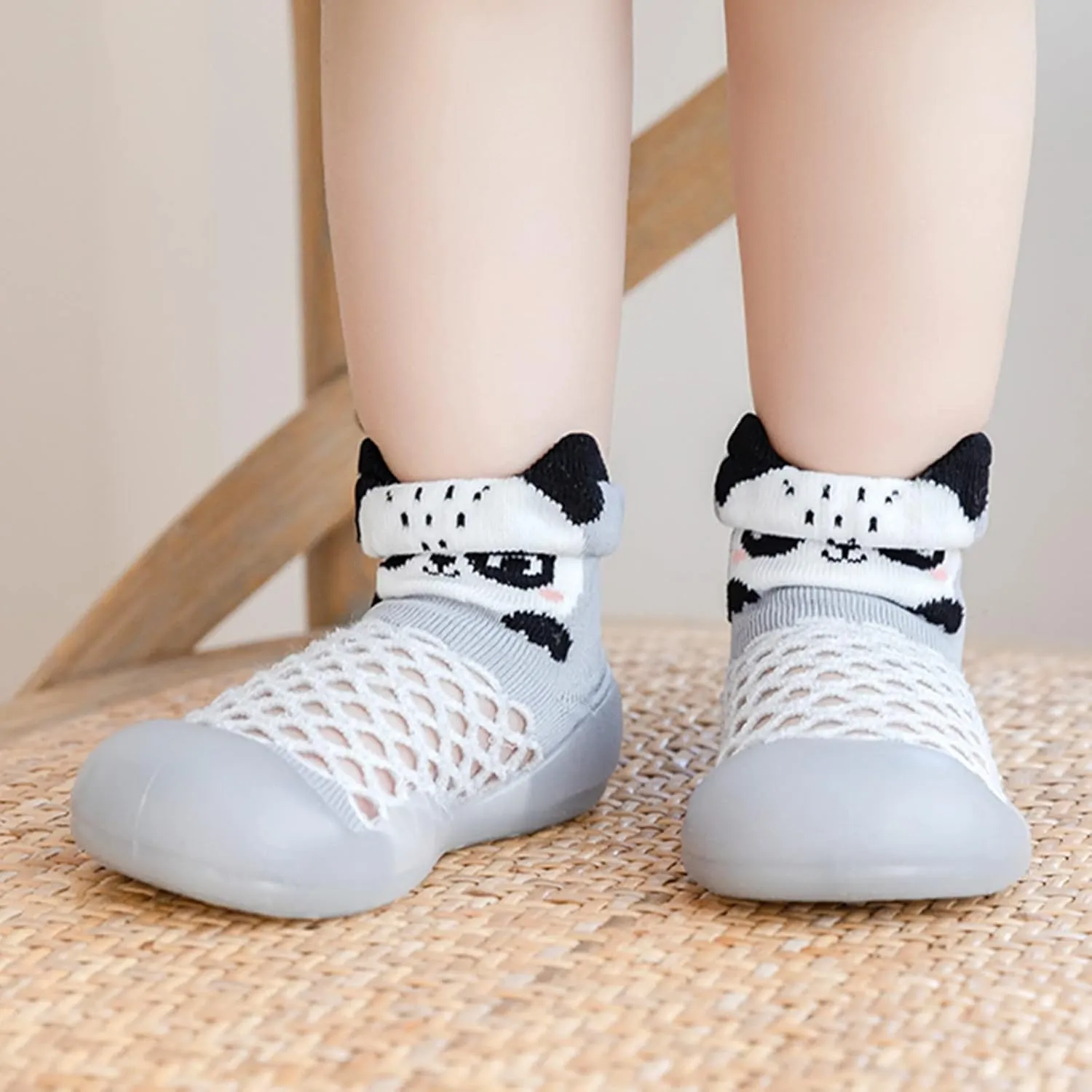 Sock Shoes Toddler Infant Boys Girls Animal Prints Cartoon Socks Shoes Toddler Breathable Mesh The Floor Black Shoes