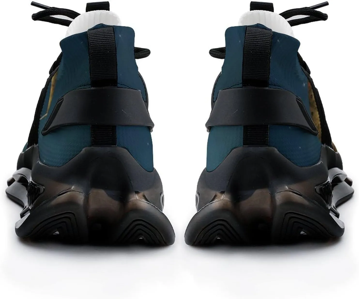 Steampunk Gold Moon and Vessel Walking Shoes for Men Lightweight Tennis Fashion Elastic Sports Shoes Cushion Basketball Shoes