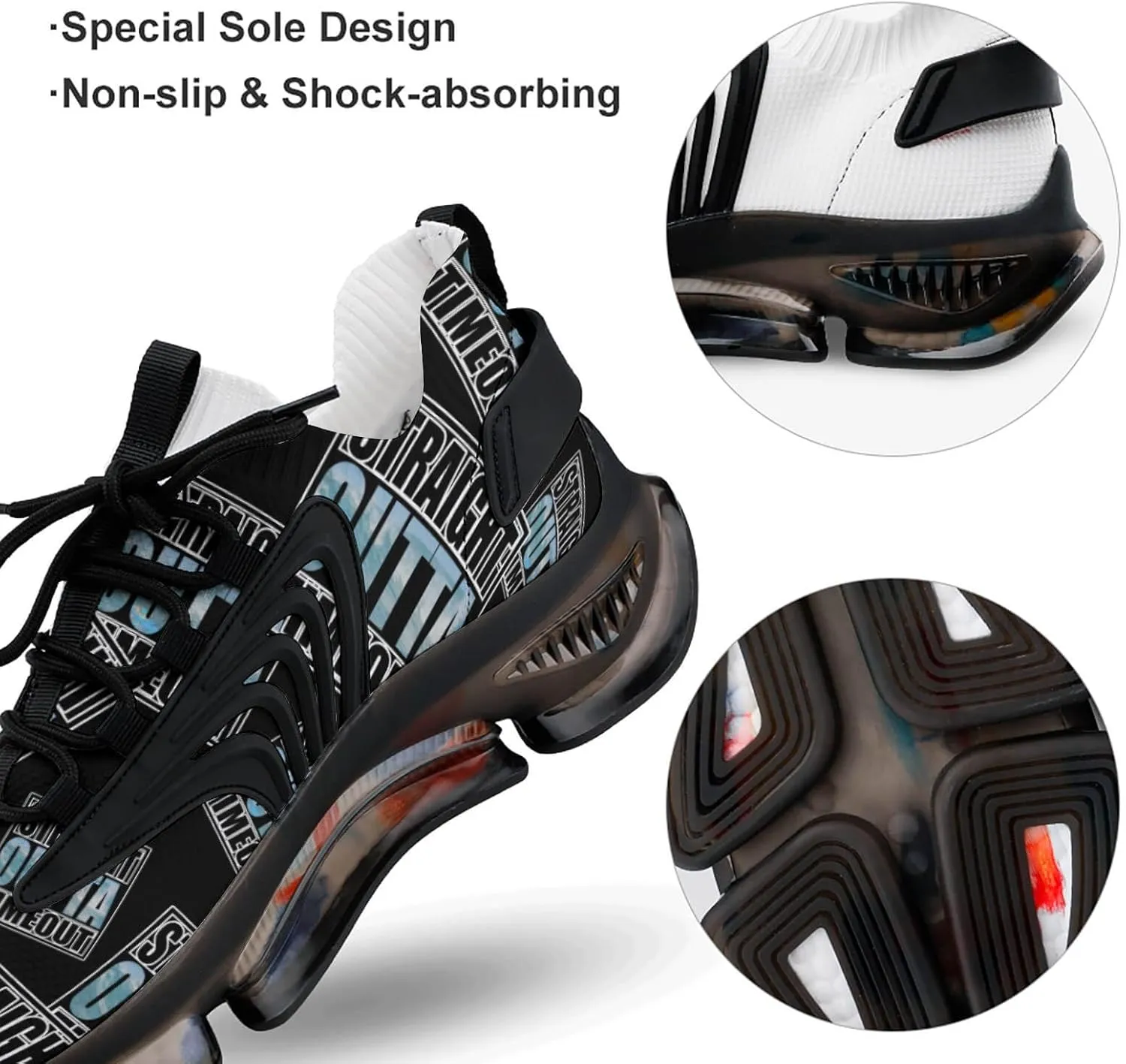 Straight Outta Timeout Walking Shoes for Men Lightweight Tennis Fashion Elastic Sports Shoes Cushion Basketball Shoes