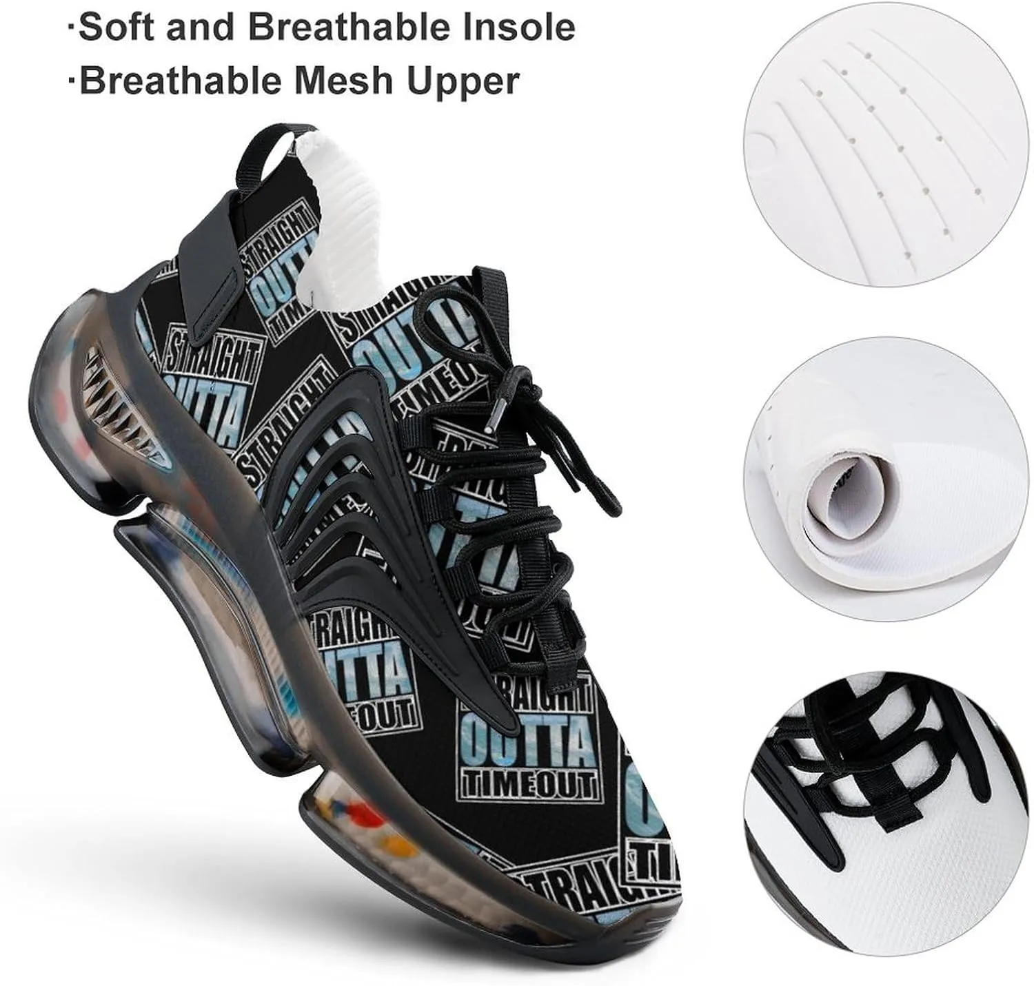 Straight Outta Timeout Walking Shoes for Men Lightweight Tennis Fashion Elastic Sports Shoes Cushion Basketball Shoes