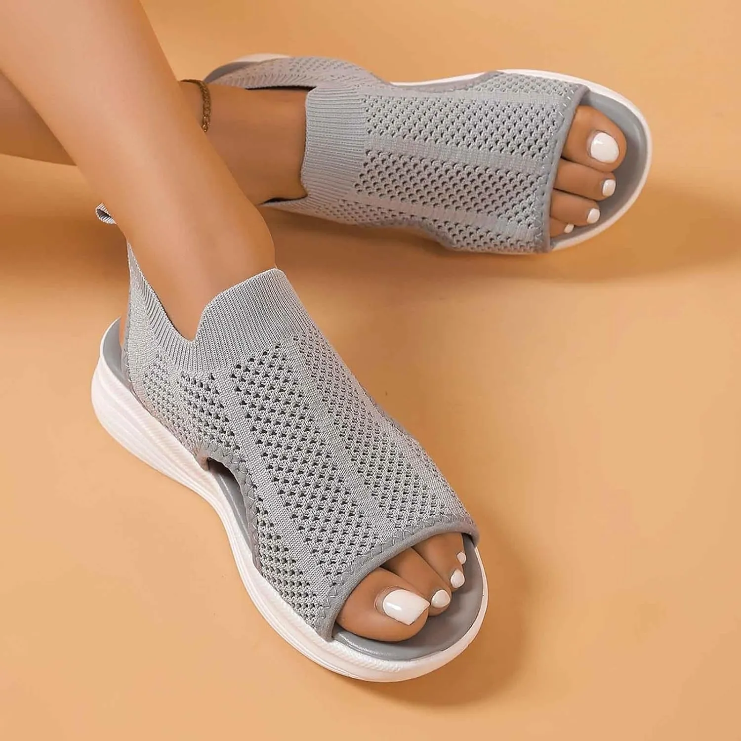 Stylish Women's Open Toe Sandals Breathable Mesh Summer Casual Shoes Comfortable Flat Sole For Daily Wear