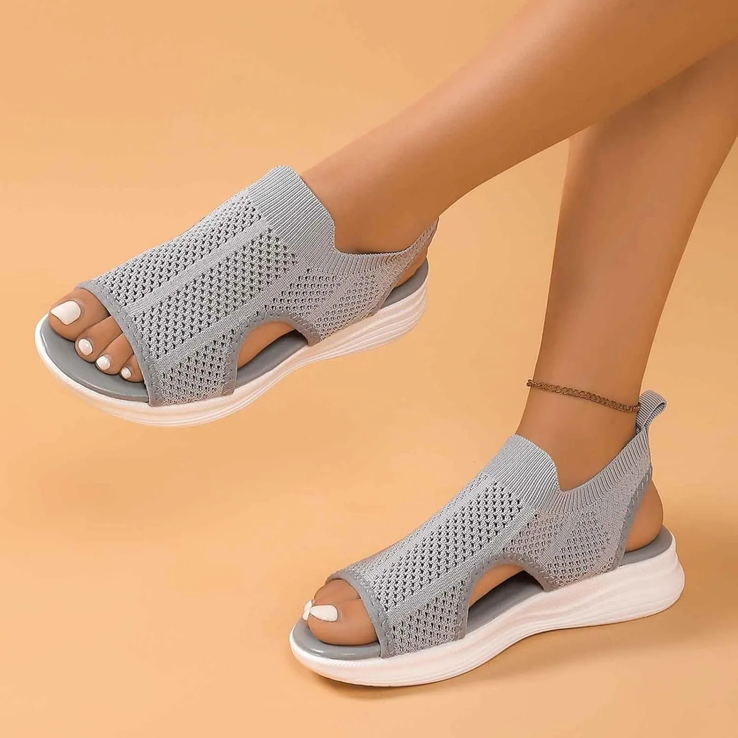Stylish Women's Open Toe Sandals Breathable Mesh Summer Casual Shoes Comfortable Flat Sole For Daily Wear