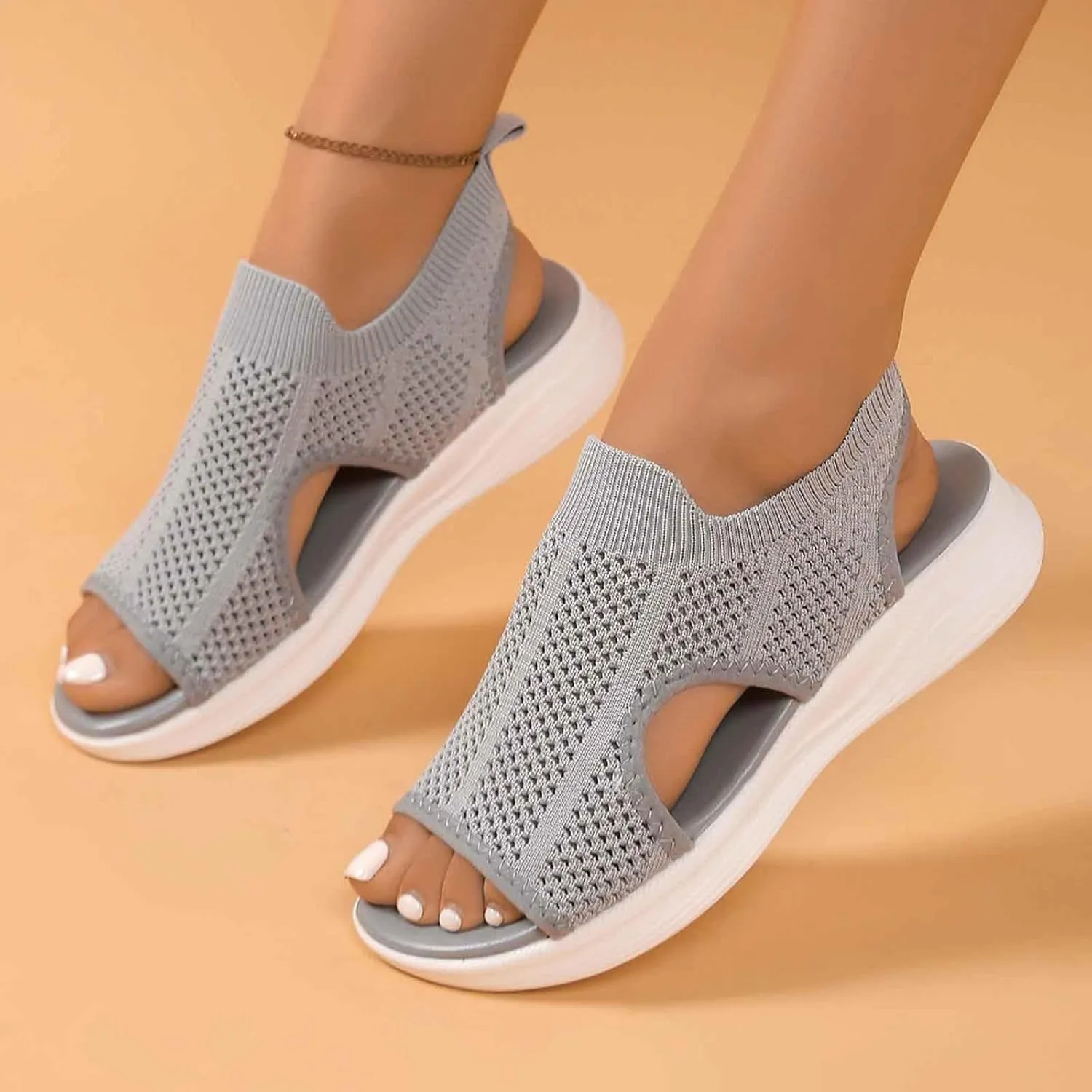 Stylish Women's Open Toe Sandals Breathable Mesh Summer Casual Shoes Comfortable Flat Sole For Daily Wear