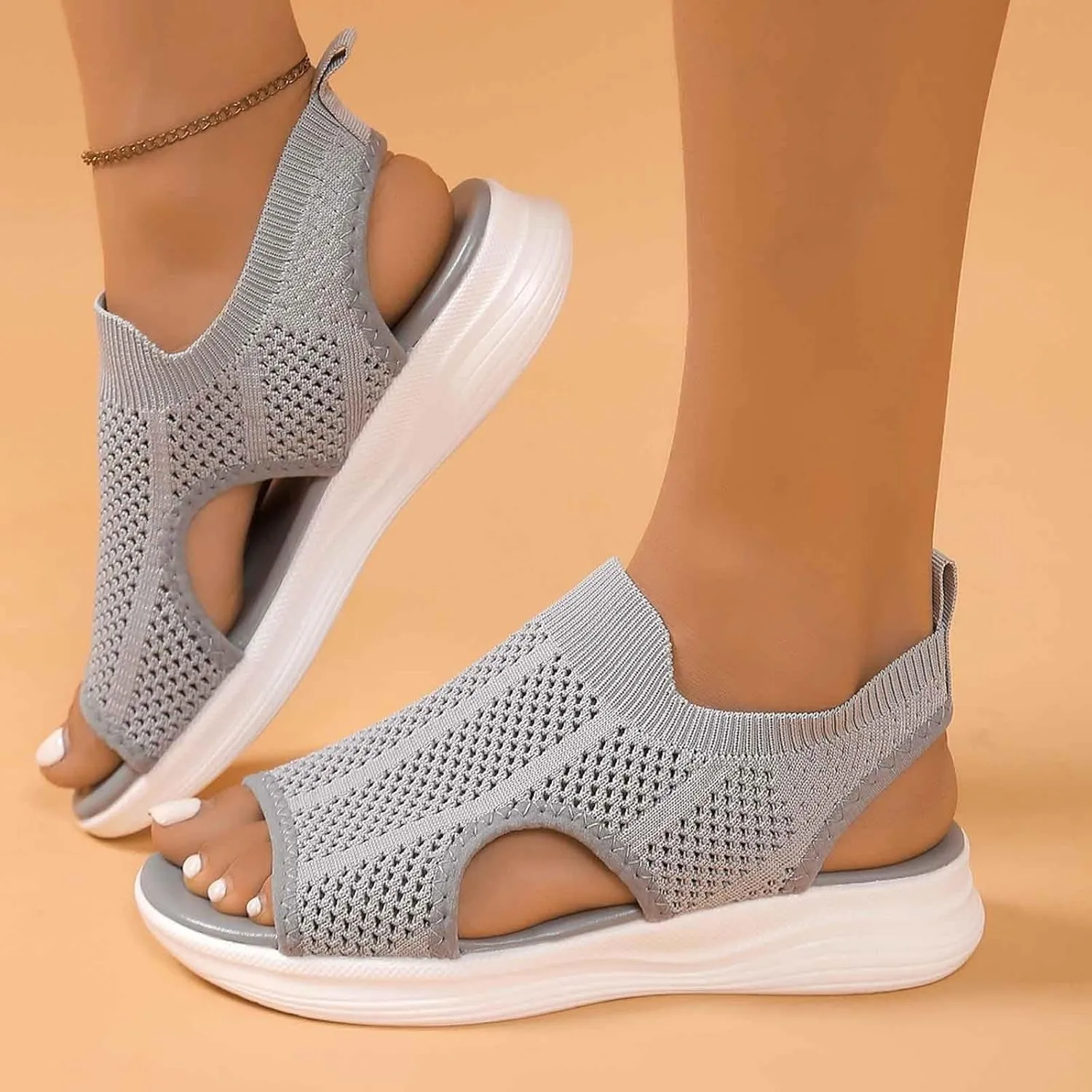 Stylish Women's Open Toe Sandals Breathable Mesh Summer Casual Shoes Comfortable Flat Sole For Daily Wear