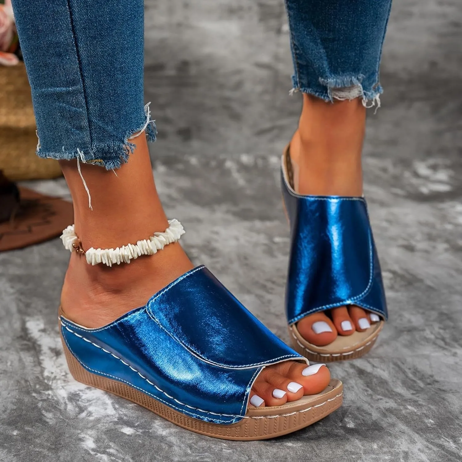 Summer Sandals for Women Wide Width Platform Wedge Sandals Breathable Open Toe Slippers Comfortable Arch Support Slip On Sandal Casual Walking Shoes Wedding Party Dress Shoes