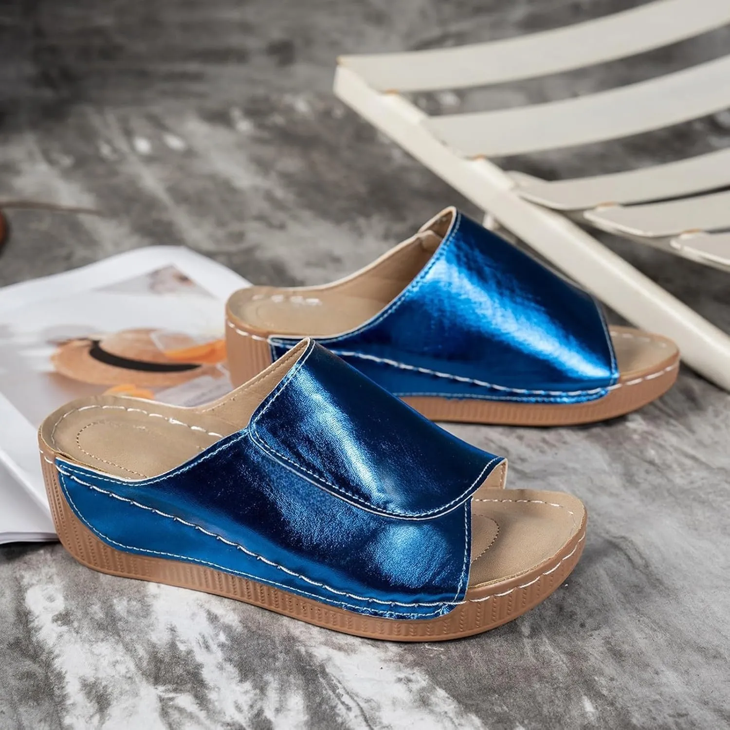 Summer Sandals for Women Wide Width Platform Wedge Sandals Breathable Open Toe Slippers Comfortable Arch Support Slip On Sandal Casual Walking Shoes Wedding Party Dress Shoes