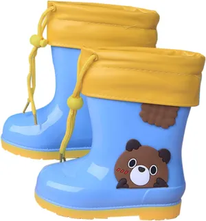 Toddler And Kids Plush Rain Boots Unisex-Child Waterproof Rubber Rain Boots In Cute Bear Patterns Rain Boots Boy