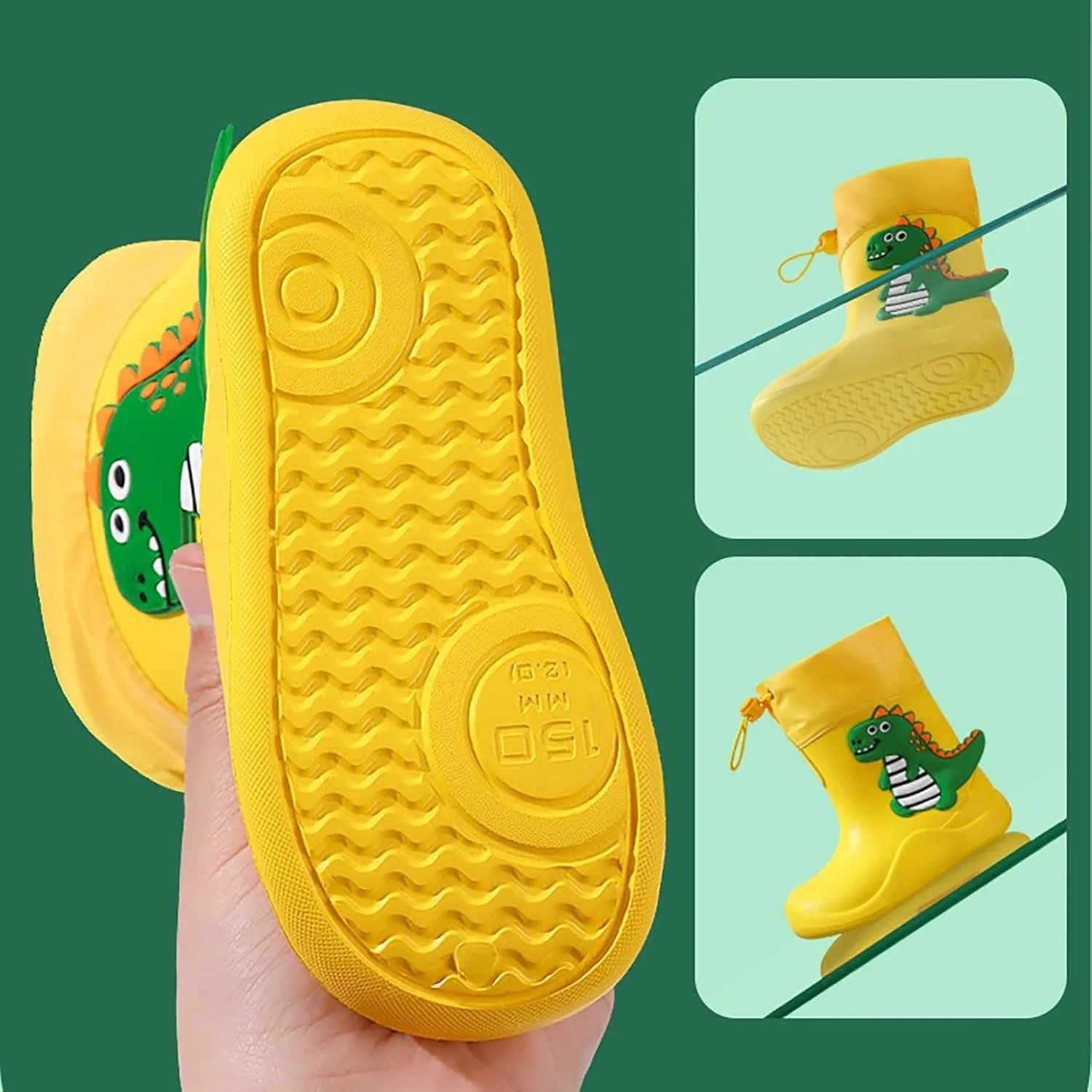 Toddler Baby Dinosaur Rain Boots Soft Rubber Non Slip Lightweight Slip On ??aterproof Rain Shoes Youth Boys Boots Size 8