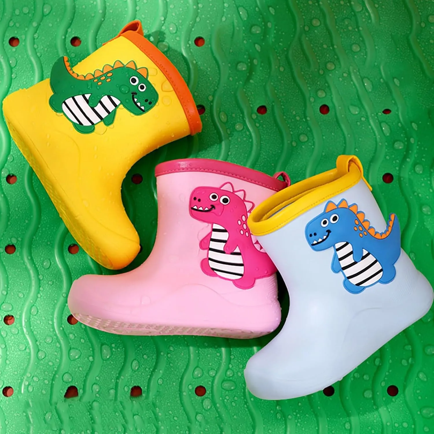 Toddler Baby Dinosaur Rain Boots Soft Rubber Non Slip Lightweight Slip On ??aterproof Rain Shoes Youth Boys Boots Size 8