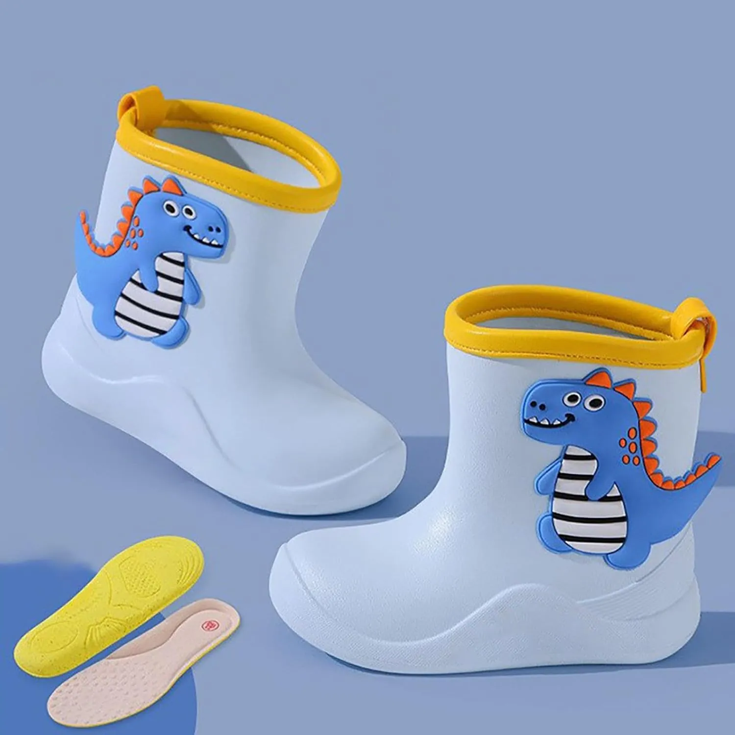 Toddler Baby Dinosaur Rain Boots Soft Rubber Non Slip Lightweight Slip On ??aterproof Rain Shoes Youth Boys Boots Size 8